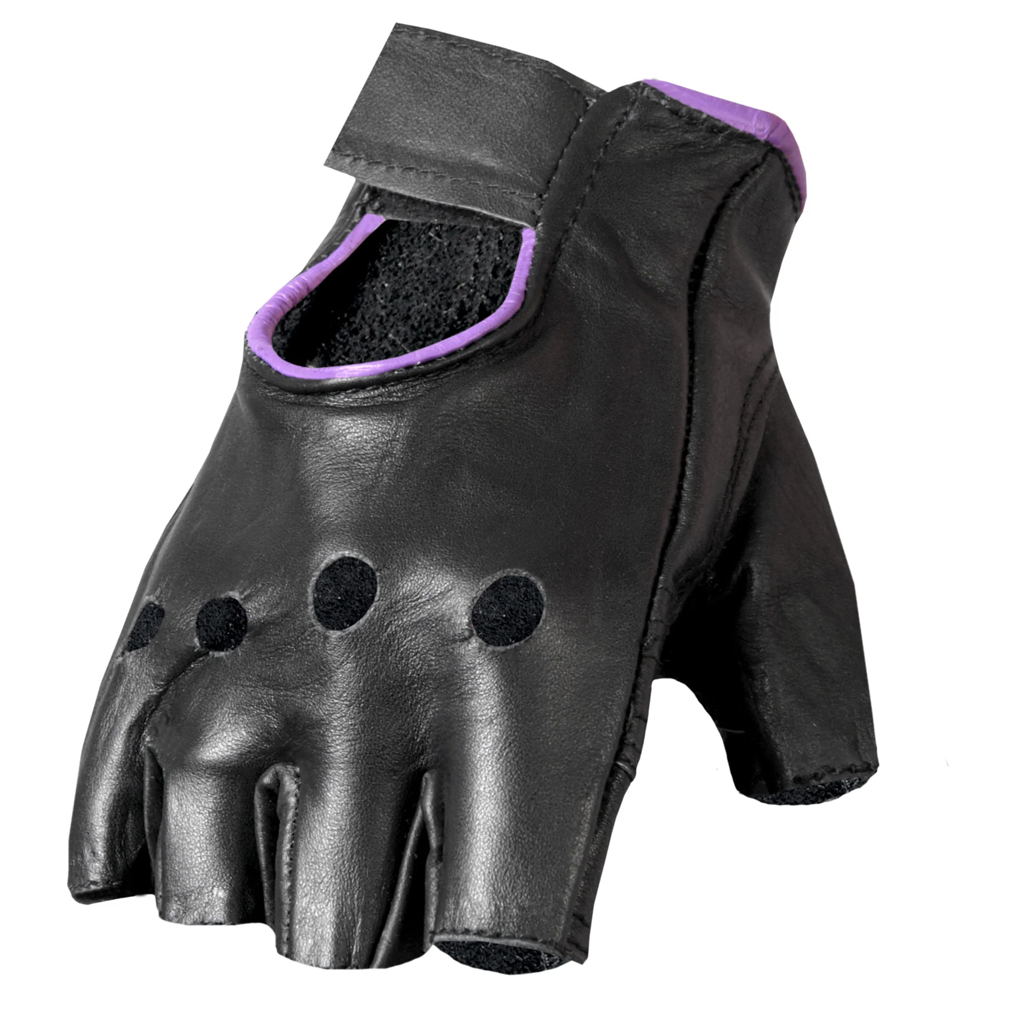 Long-Lasting Hot Leathers GVL1005 Ladies Purple Piping Fingerless Gloves Specialty