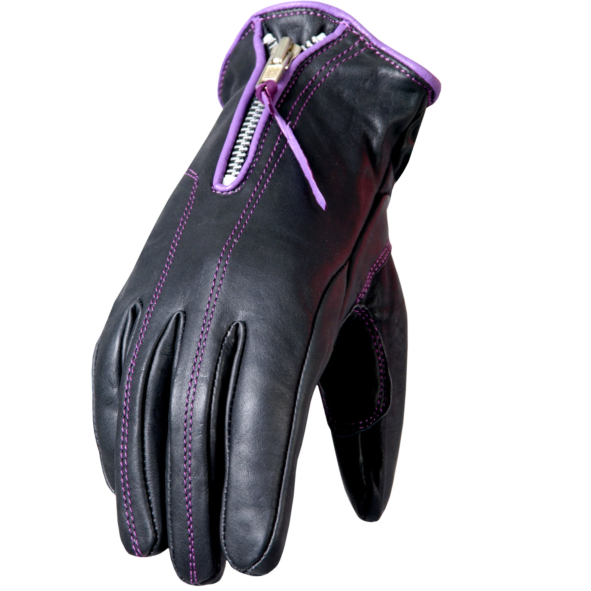 Artisan Hot Leathers GVL1008 Ladies Driving Gloves with Purple Piping Certified