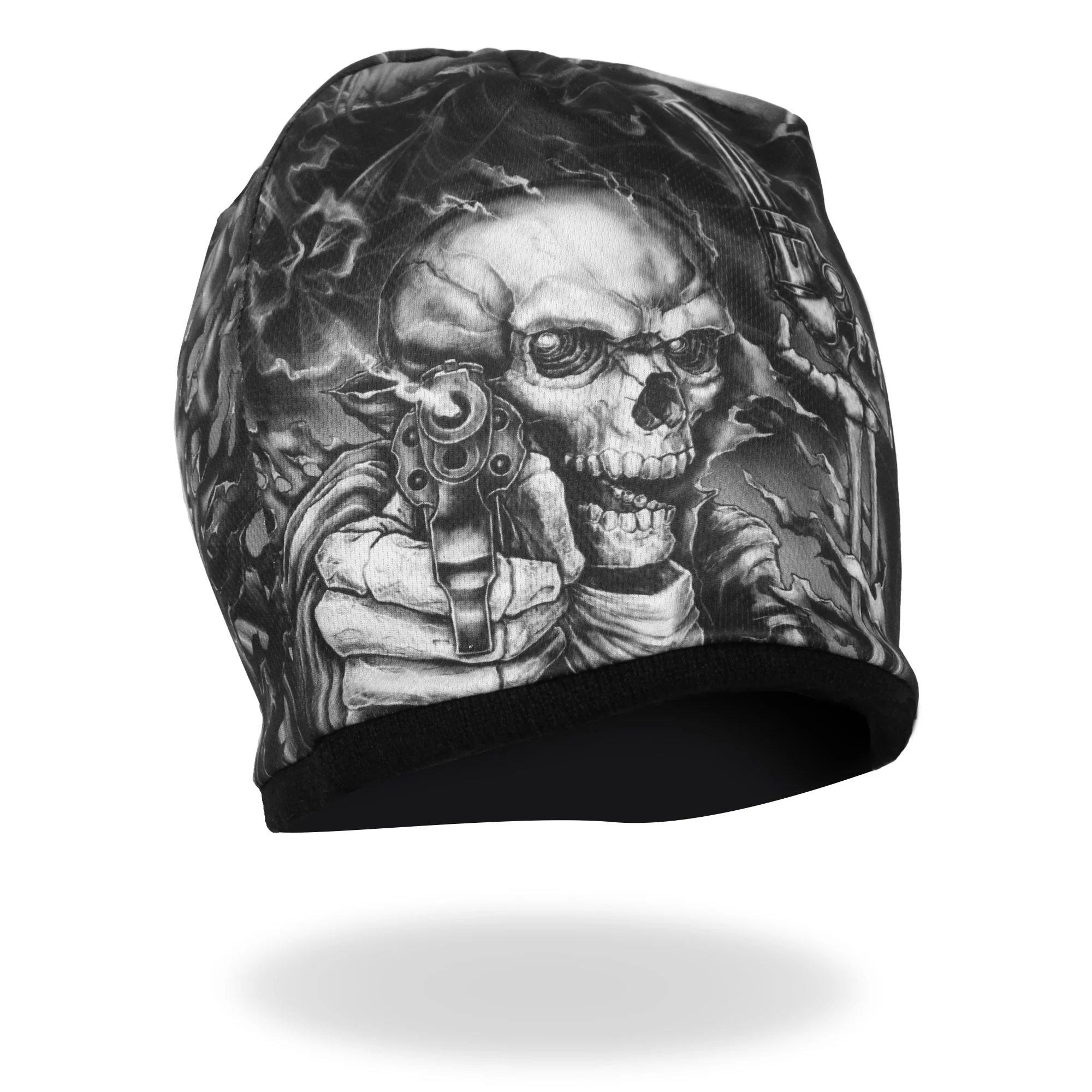 Solid Hot Leathers KHC1037 Smoking Gun Skull Soft Beanie Relaxed