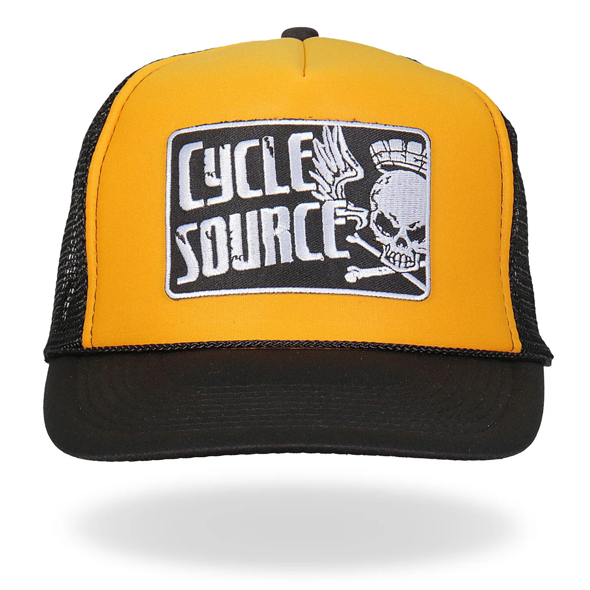 Original Design Hot Leathers CYA1005 Cycle Source Magazine Logo Gold and Black Snapback Trucker Hat Advanced