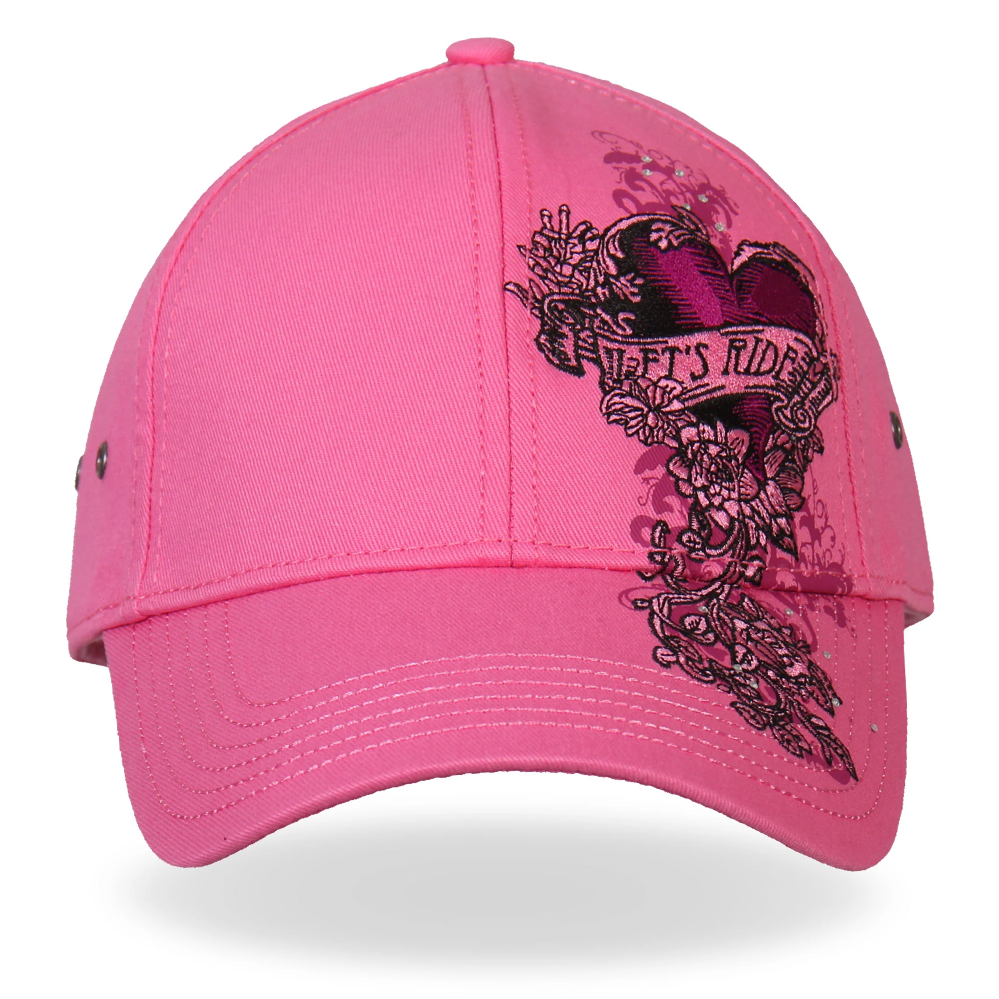 Enhanced Hot Leathers BCA1043 Ladies Let’s Ride Heart Pink Ball Cap Minimalist