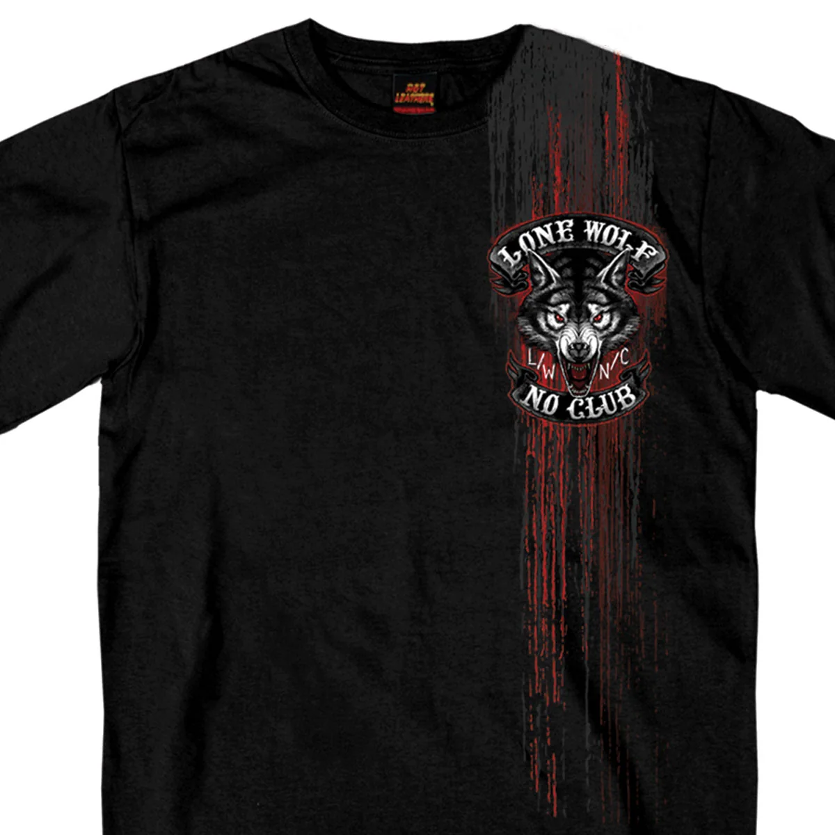 Enhanced Hot Leathers GMD1343 ‘Jumbo Lone Wolf No Club’ Black Men’s Black T-Shirt Recyclable