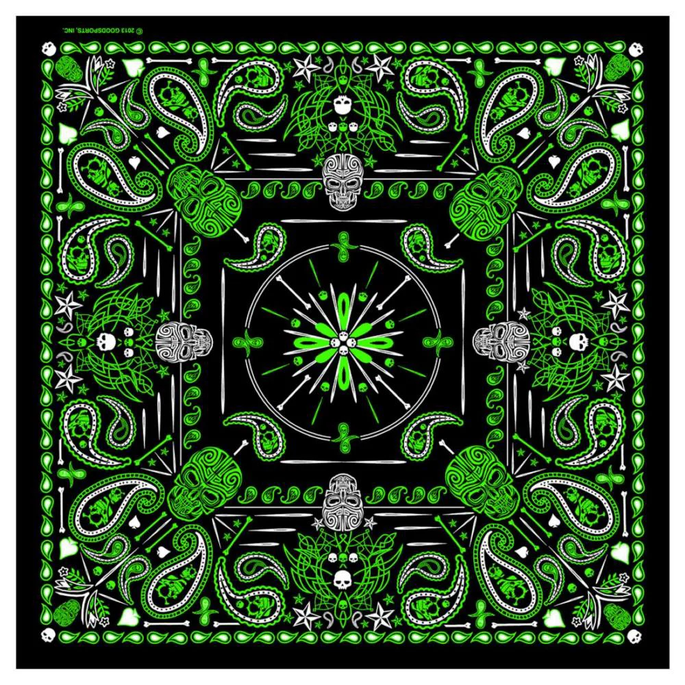 Modern Hot Leathers BAB1068 Green Paisley Skulls Bandana Fast