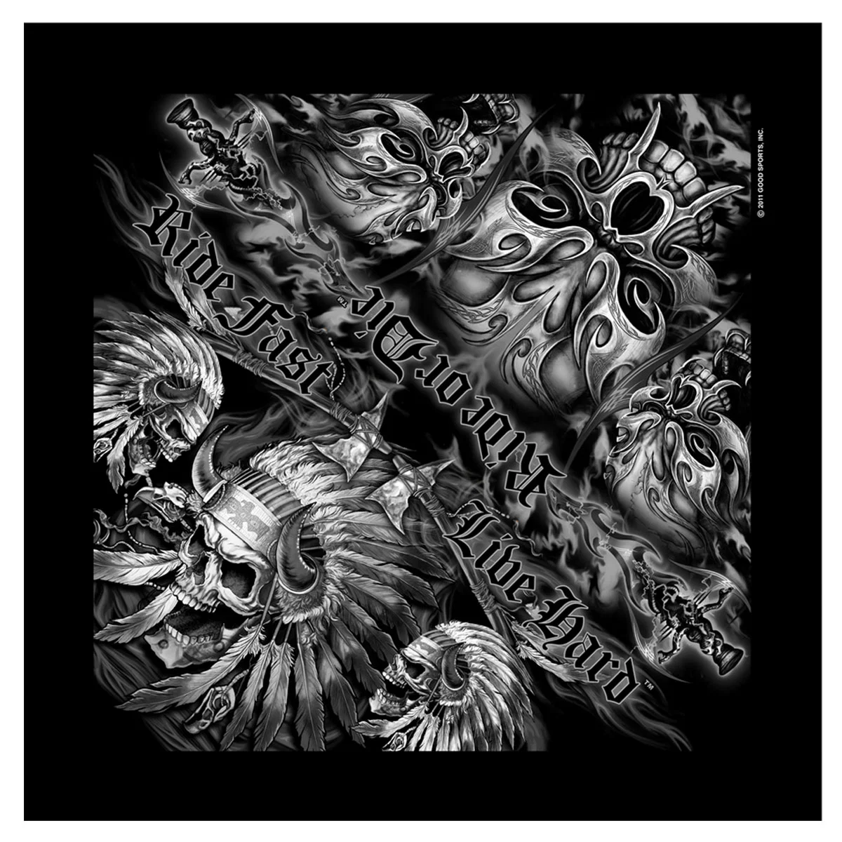 Official Hot Leathers BAB1061 Indian Skull Ride Fast Live Hard Bandana Detailed