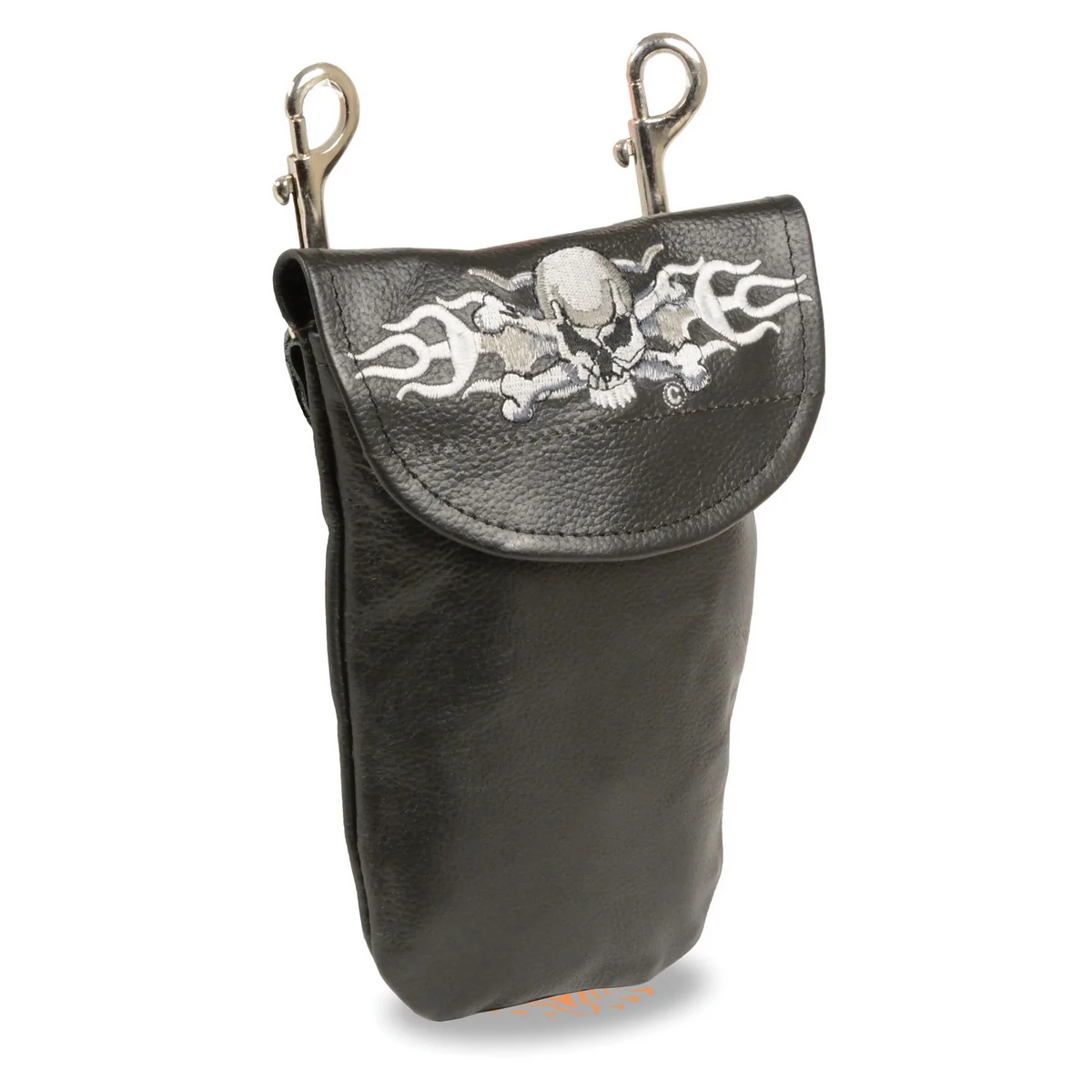 Smart Milwaukee Leather SH506ES Black Leather Belt Bag with Rose and Flames and Double Clasps Relaxed