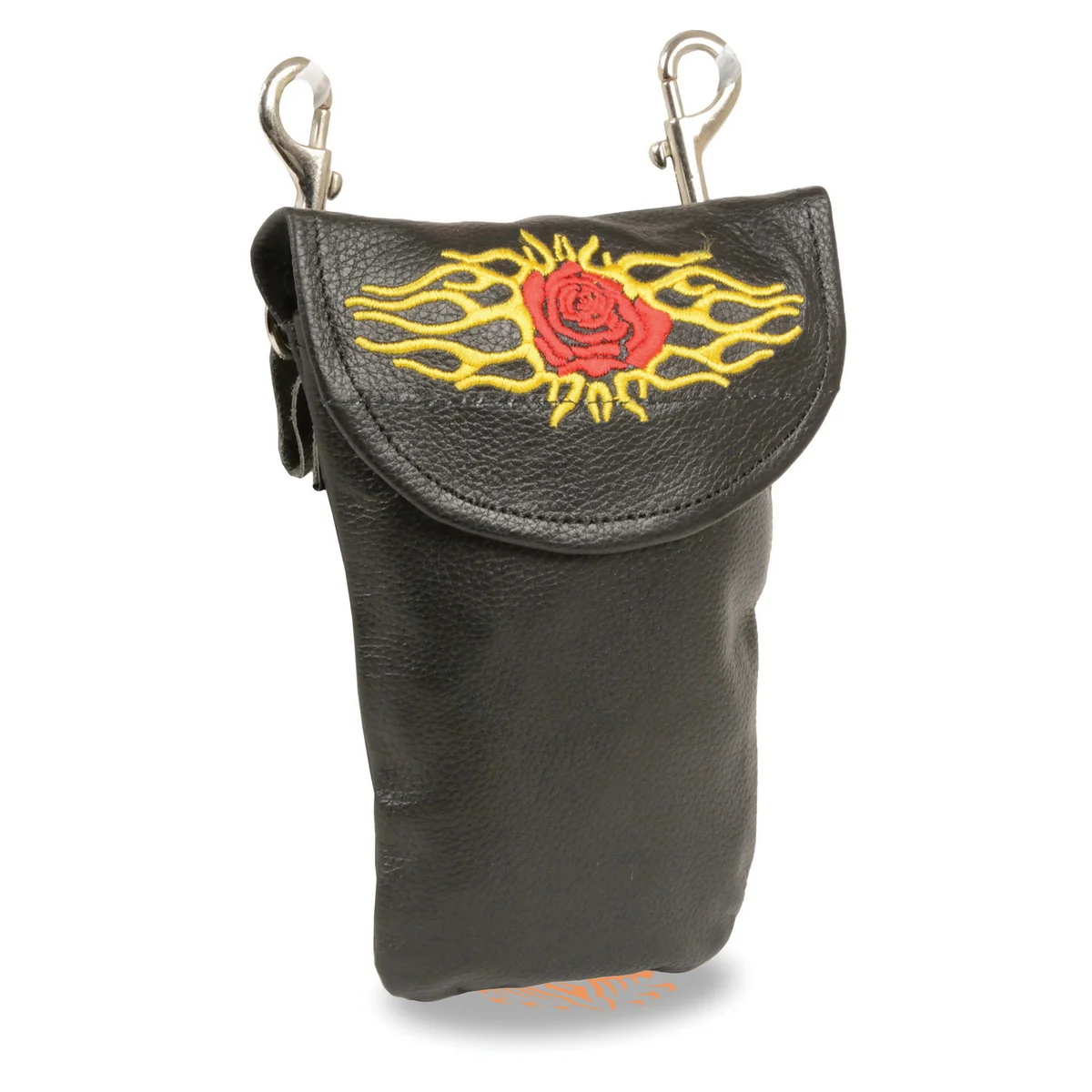 Effective Milwaukee Leather SH506EF Unisex Black Leather Belt Bag with Rose and Thorns Embroidery Sophisticated