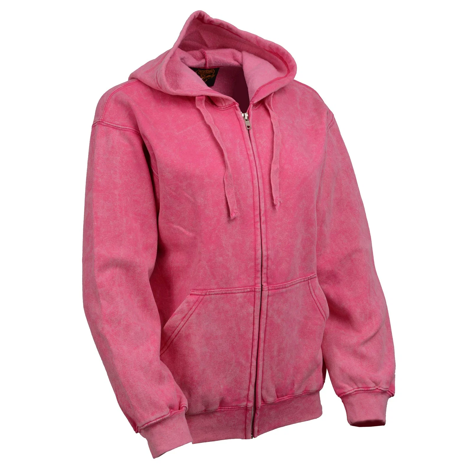Functional Milwaukee Leather MNG21620 Women’s Distressed Pink Sweatshirt Full Zip Up Long Sleeve Casual Hoodie – with Pocket Detailed