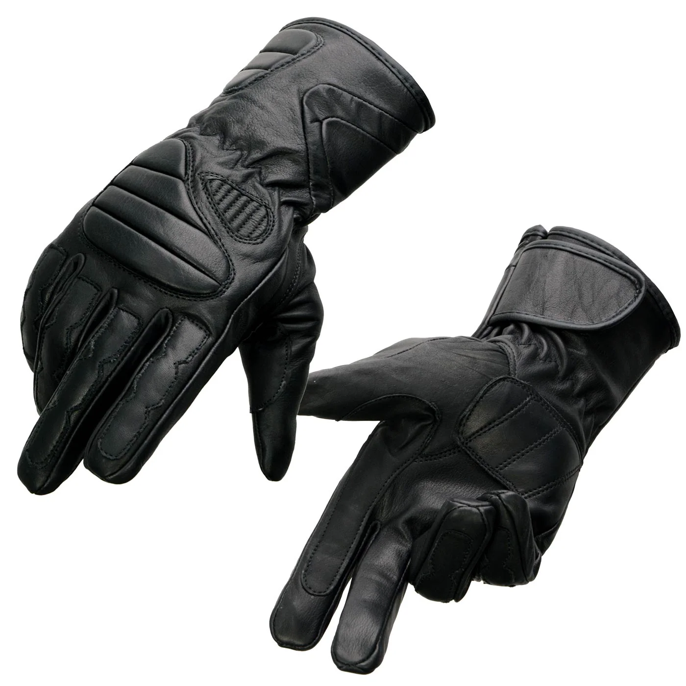 Green Milwaukee Leather SH451 Men’s Black Leather Gauntlet Racing Motorcycle Hand Gloves with Wrist and Knuckle Padding Protection Classic