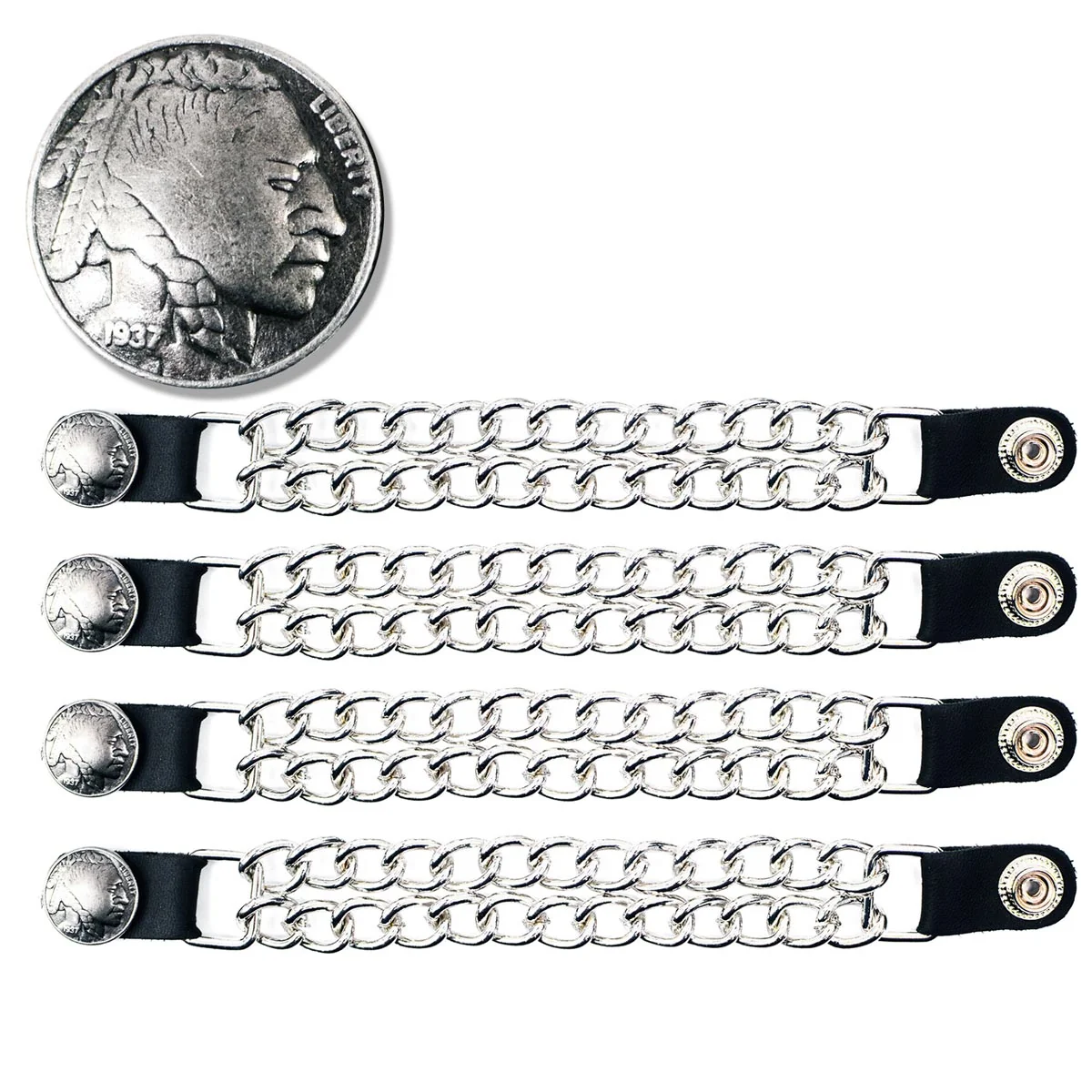 Exclusive Milwaukee Leather Indian Head Medallion Vest Extender – Double Chrome Chains Leather 8.5 Extension 4-PCS MLA6044SET Minimalist