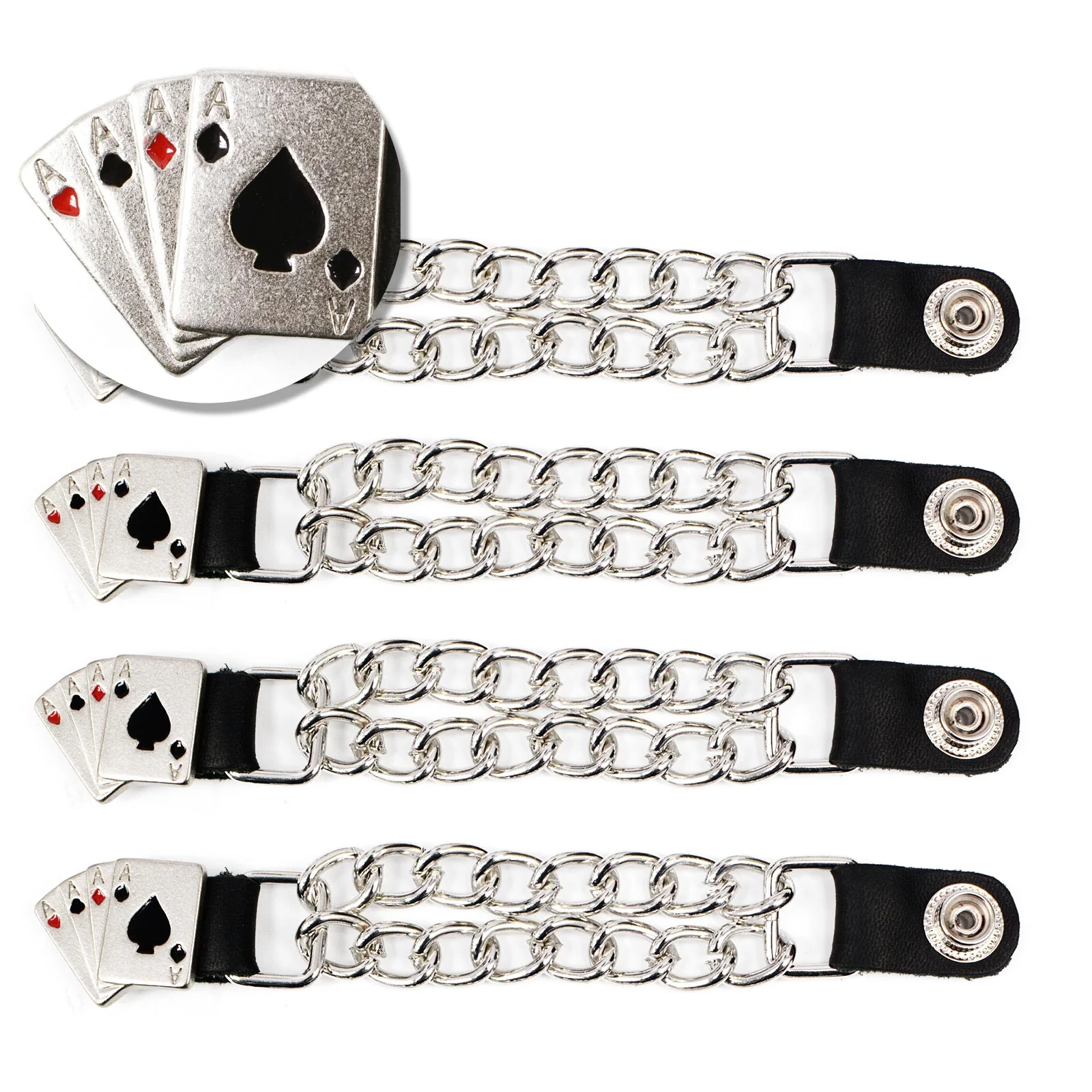 User-Friendly Milwaukee Leather 4 Aces Medallion Vest Extender – Double Chrome Chains Leather 6.5 Extension 4-PCS MLA6007SET Fine Crafted