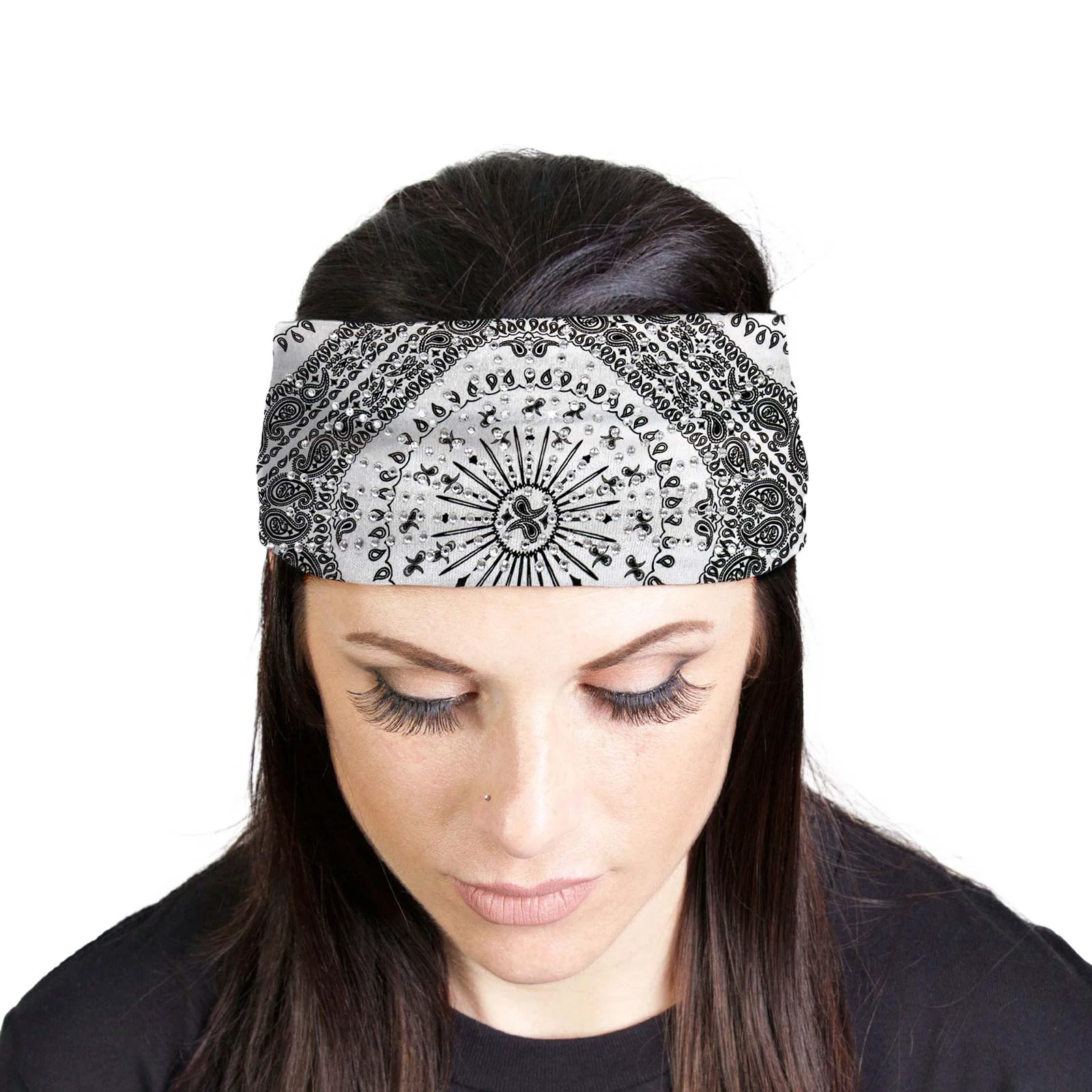 Luxury Milwaukee Leather Bling Designed Wide Headbands-Headwraps for Women Biker bandana Classic White- MLA8010 Powerful