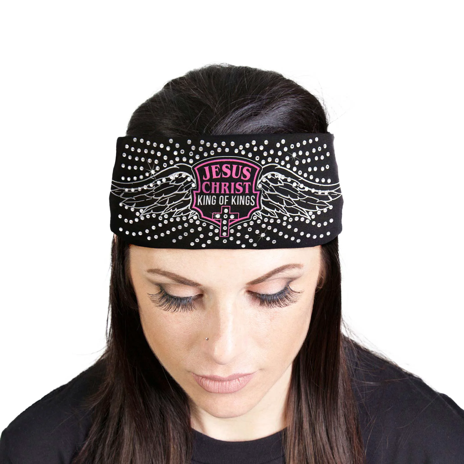 Traditional Milwaukee Leather Bling Designed Wide Headbands-Headwraps for Women Biker Bandana with Jesus Wings- MLA8029 Excellent