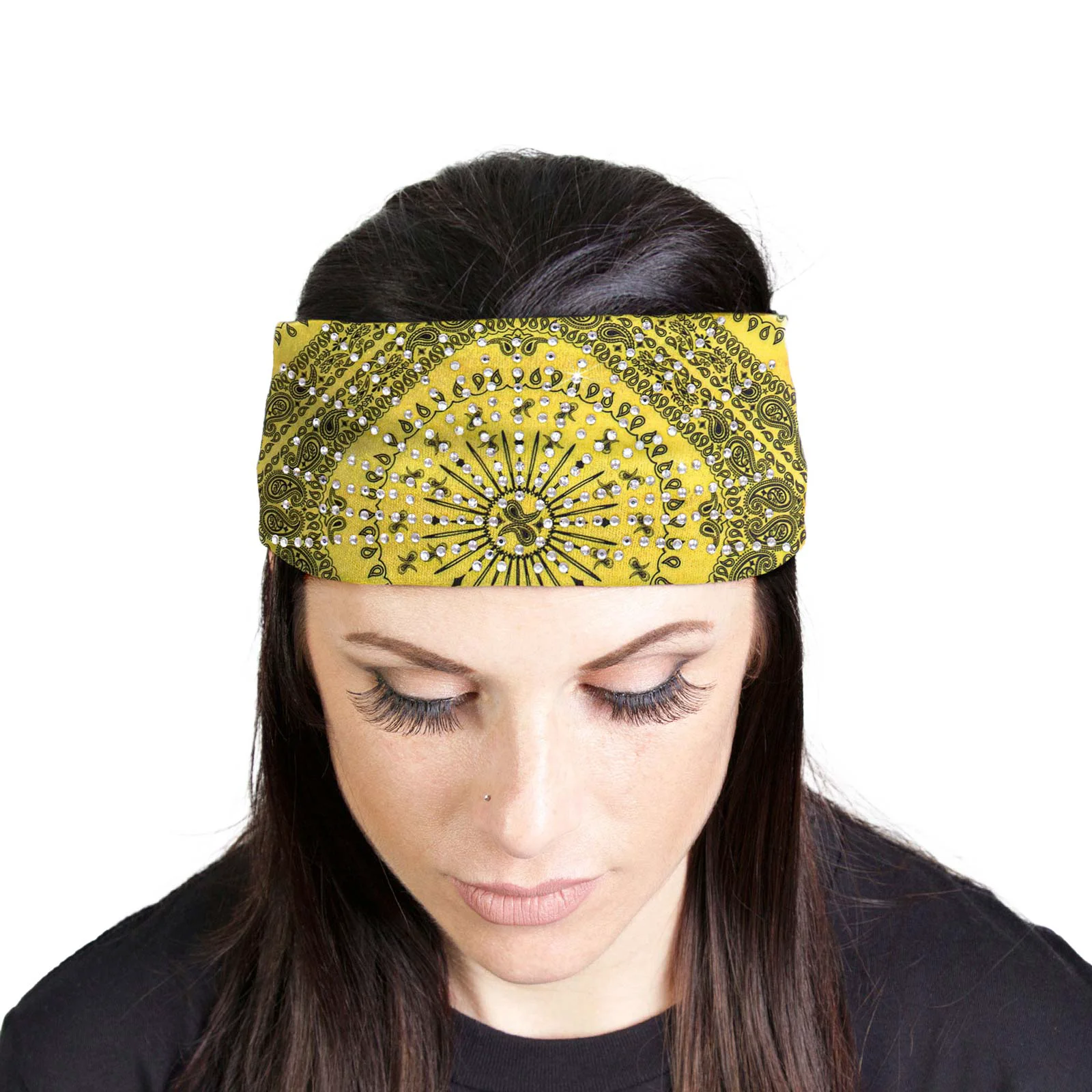 Next-Generation Milwaukee Leather Bling Designed Wide Headbands-Headwraps for Women Biker bandana Classic Yellow- MLA8011 High-Quality