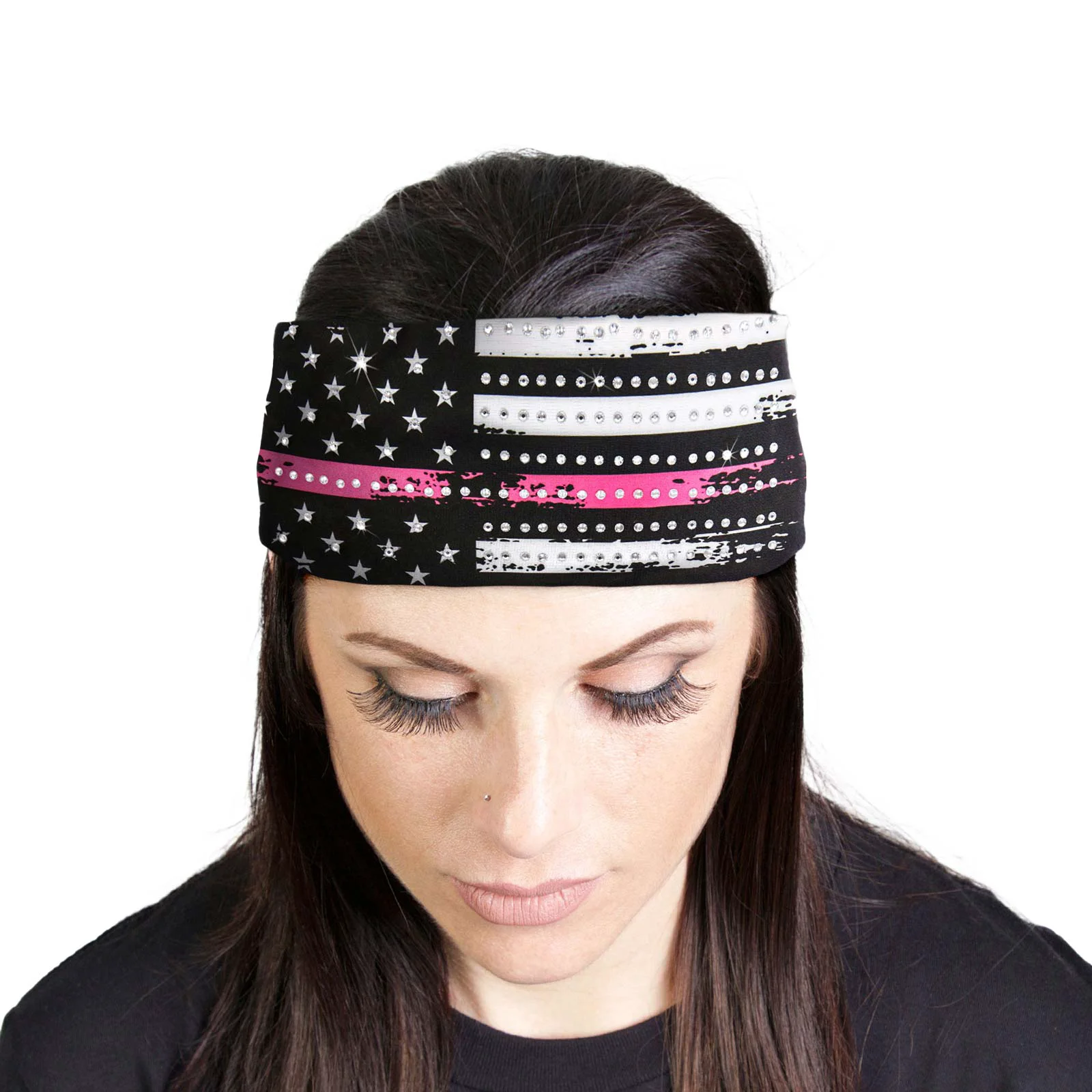 Contemporary Milwaukee Leather Bling Designed Wide Headbands-Headwraps for Women Biker Bandana with Pink Flag – MLA8033 Exclusive