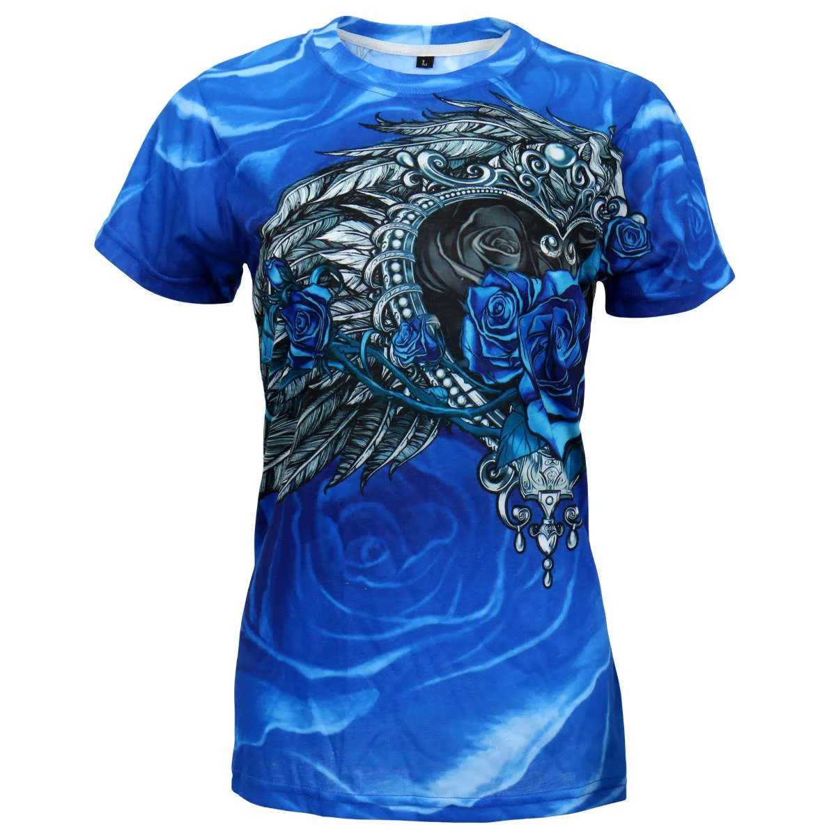 Flexible Hot Leathers Ladies Blue Angel Roses Fitted 3D All Over Printed T-Shirt GLS1002 Reliable