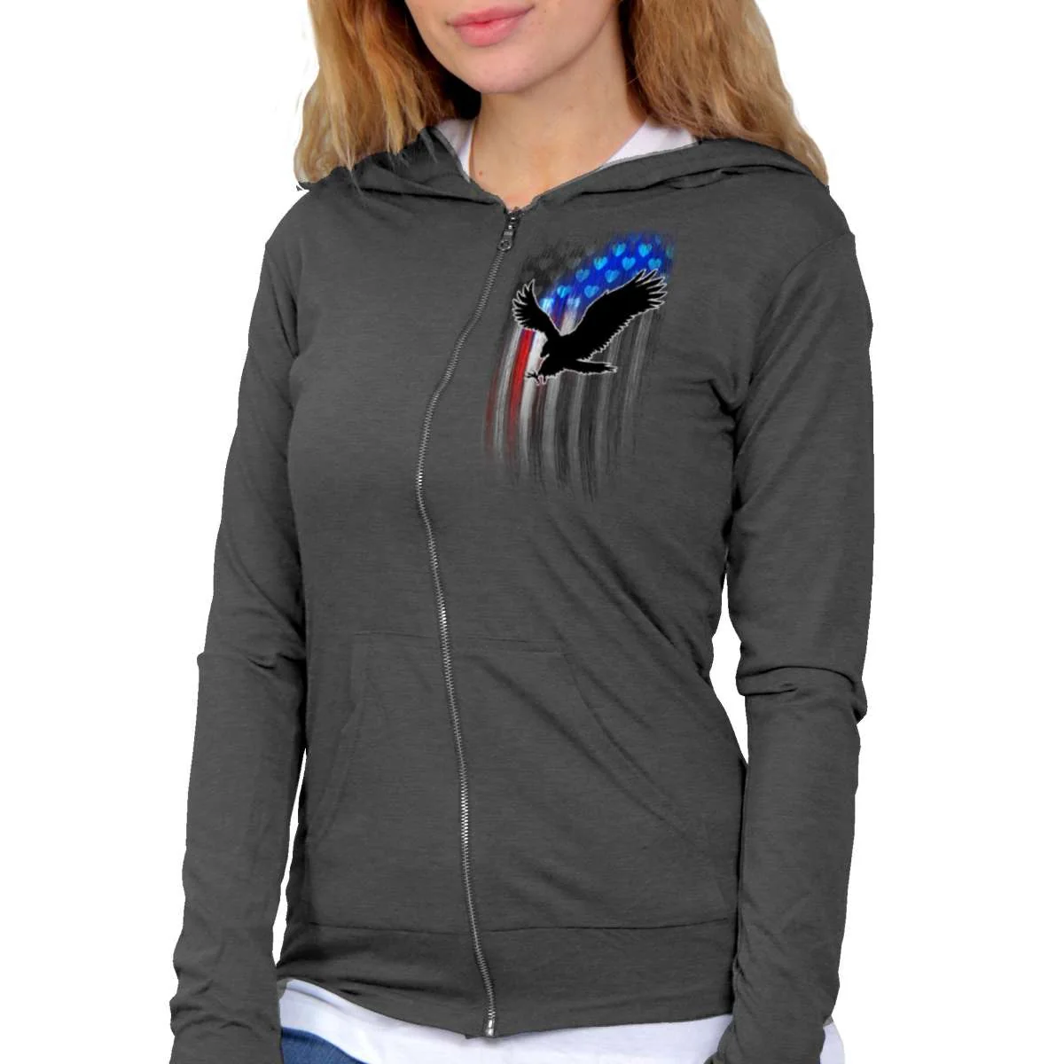 Breathable Hot Leathers Ladies Gray Bling Eagle Hooded Sweatshirt GLZ4571 Fashionable