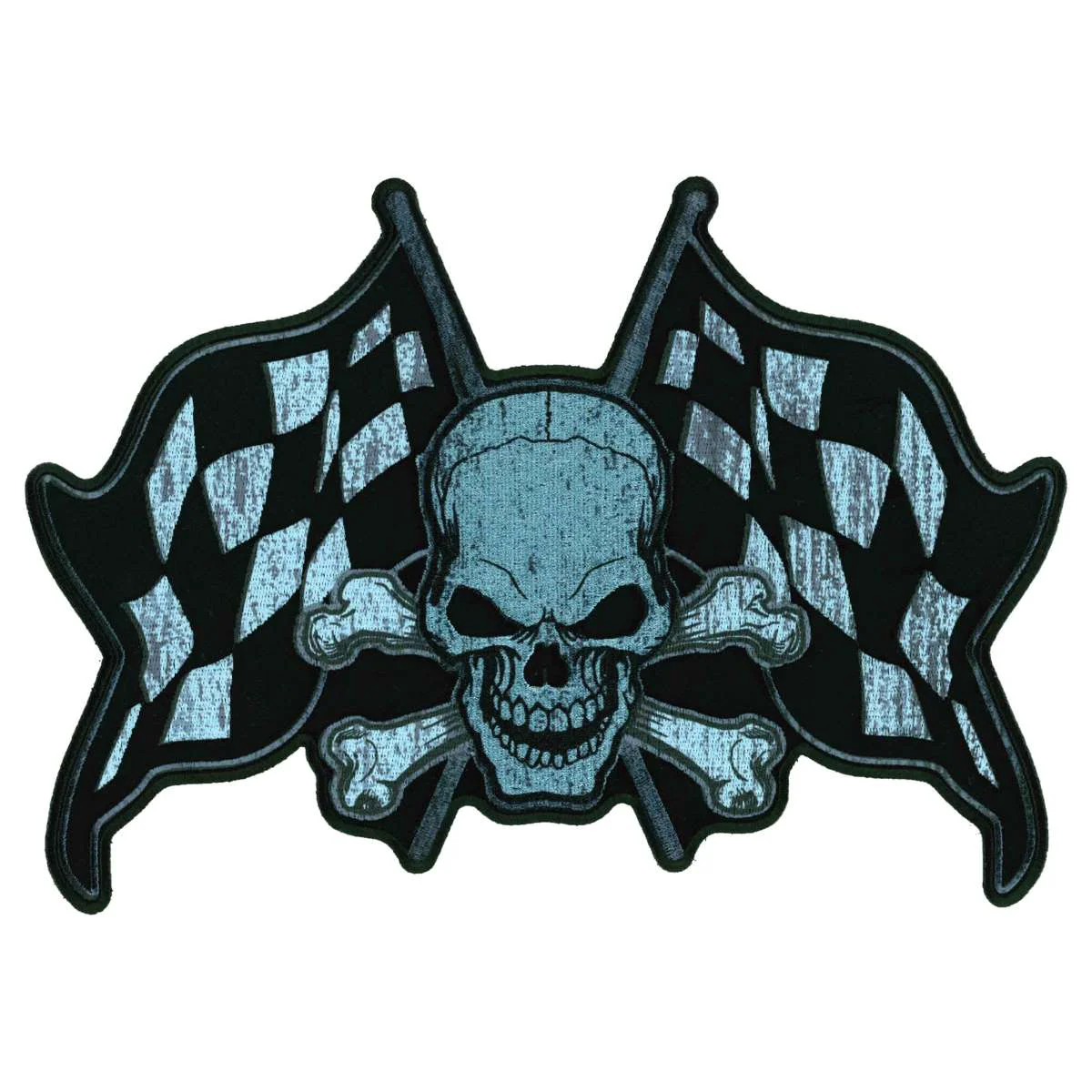 Professional Hot Leathers Skull and Checkered Flags 11 Patch PPQ1829 Authentic