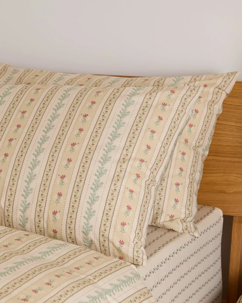 Green Foxford Rose Pillowcase Set Natural