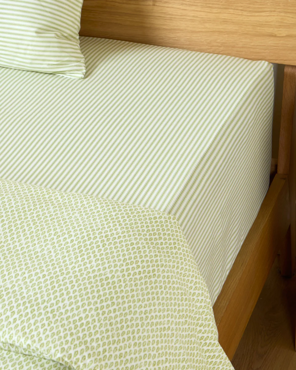 Carefully Designed Foxford Green Ticking Fitted Sheet Outstanding