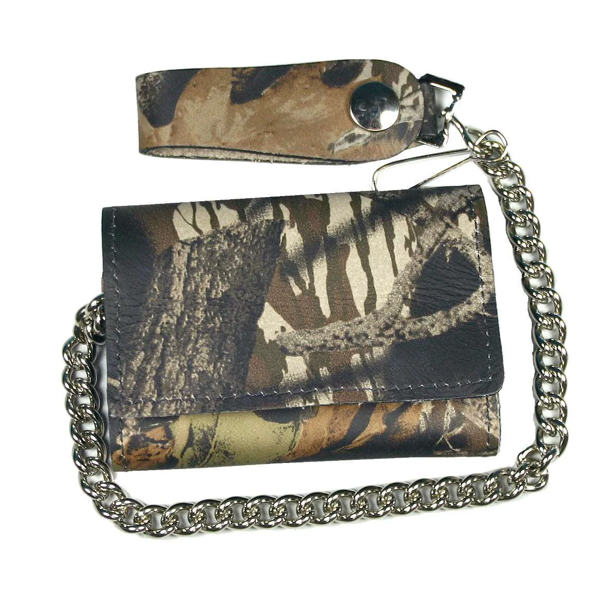 Trusted Hot Leathers Tri Fold Wallet Camo with Chain WLC3003 Top-Quality
