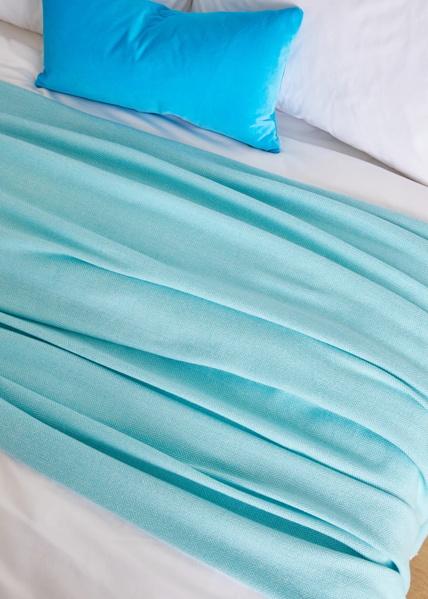 Refined Foxford Extra-Large Lambswool Throw- Turquoise Pure