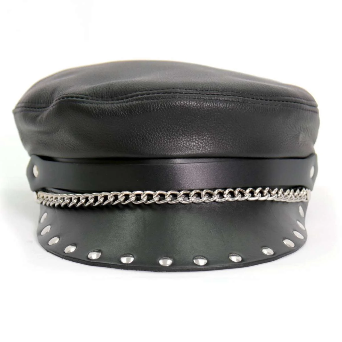 Top-Quality Hot Leathers Flat Top Biker Leather Cap with Rivets LHA2005 Reliable
