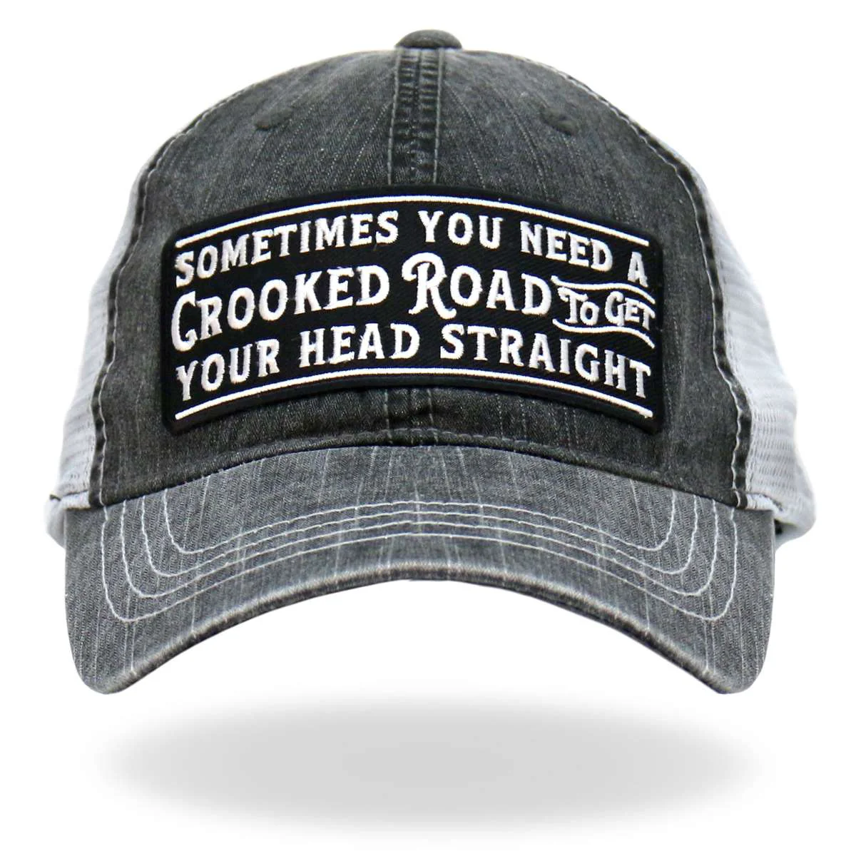 Flexible Hot Leathers Crooked Road Gray And White Trucker Hat GSH1042 Specialty