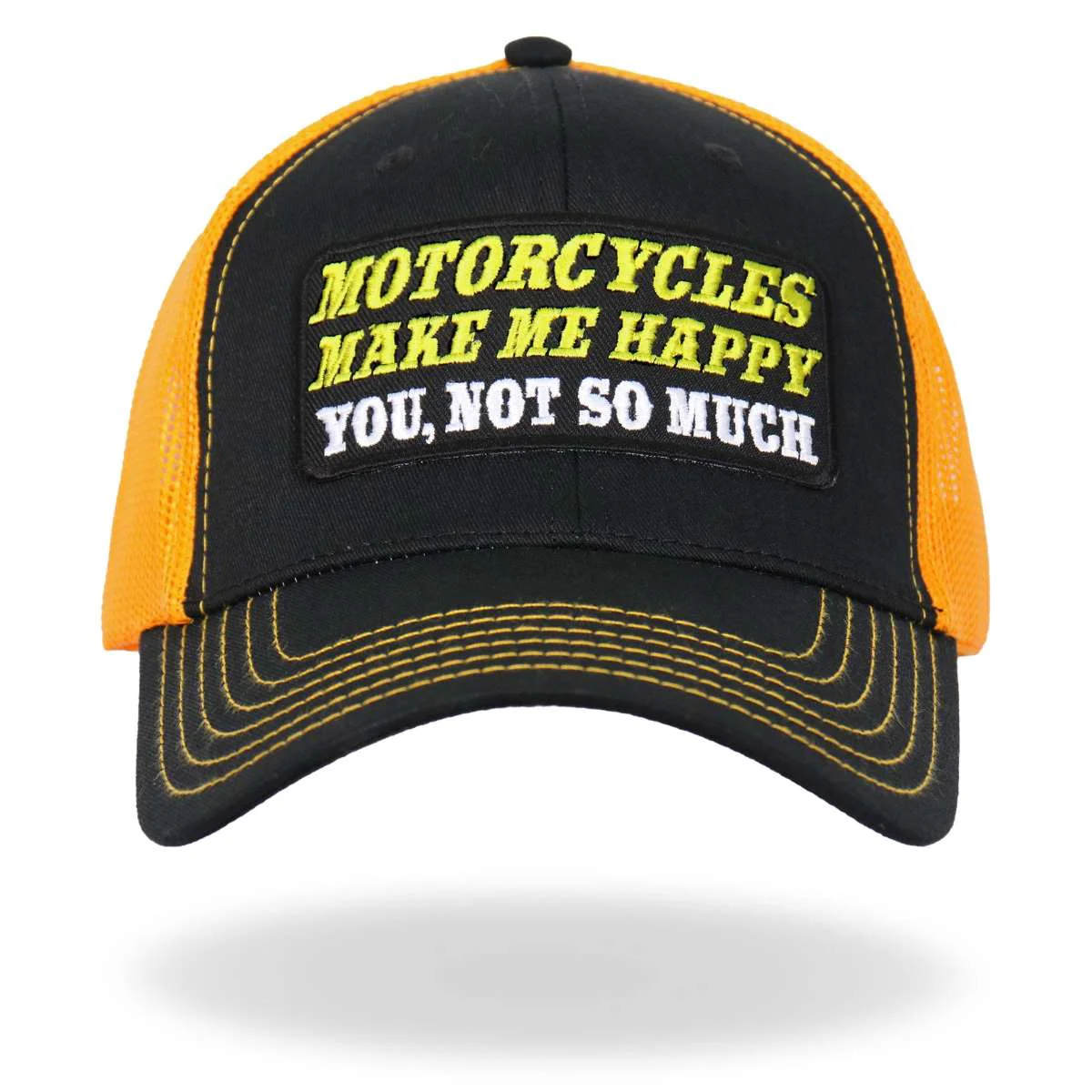 Casual Hot Leathers Black And Yellow Trucker Hat Make Me Happy GSH1045 Breathable