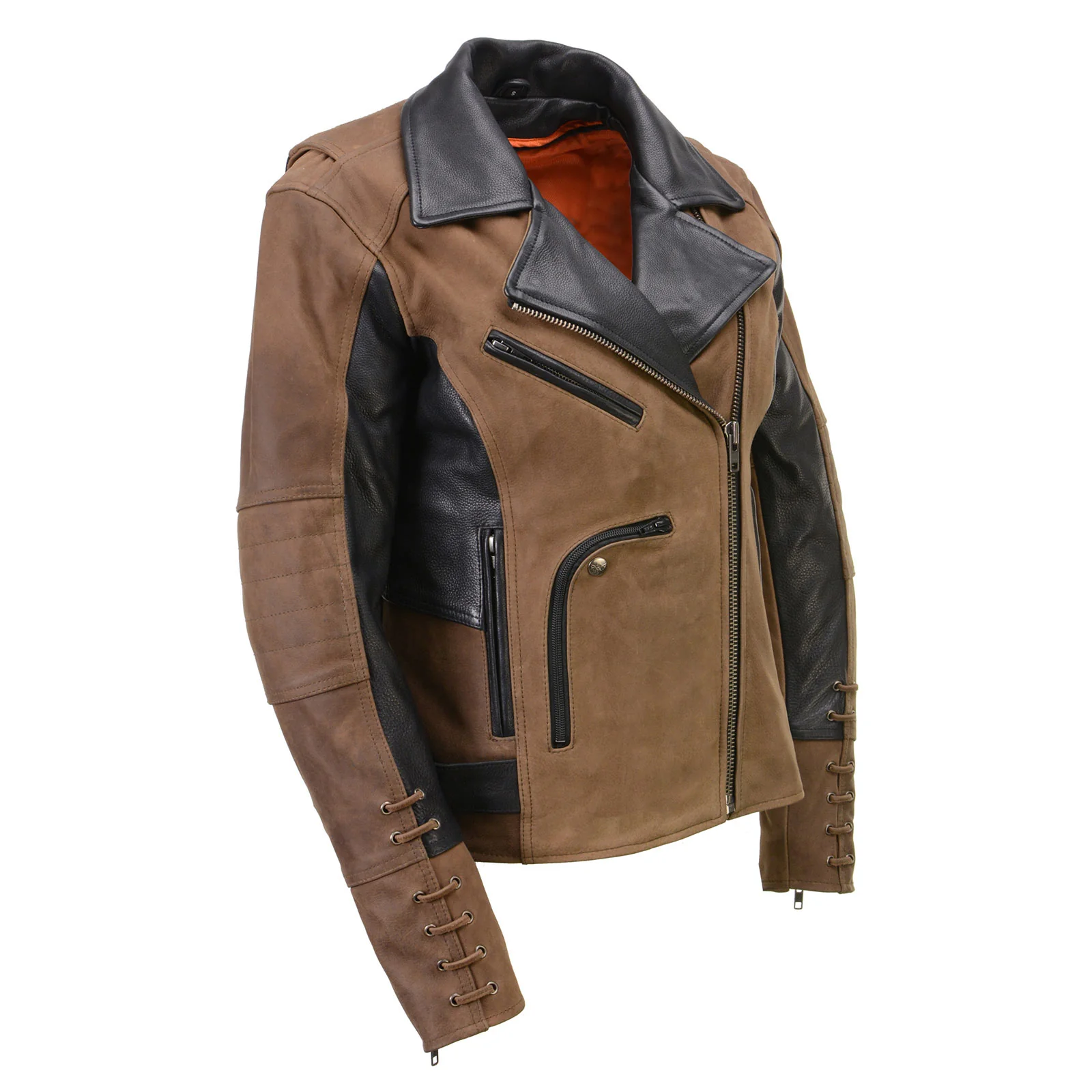 Solid Milwaukee Leather MLL2508 Women’s ‘Dixie’ Vintage Crazy Horse Brown and Black Leather Motorcycle Rider Jacket Relaxed
