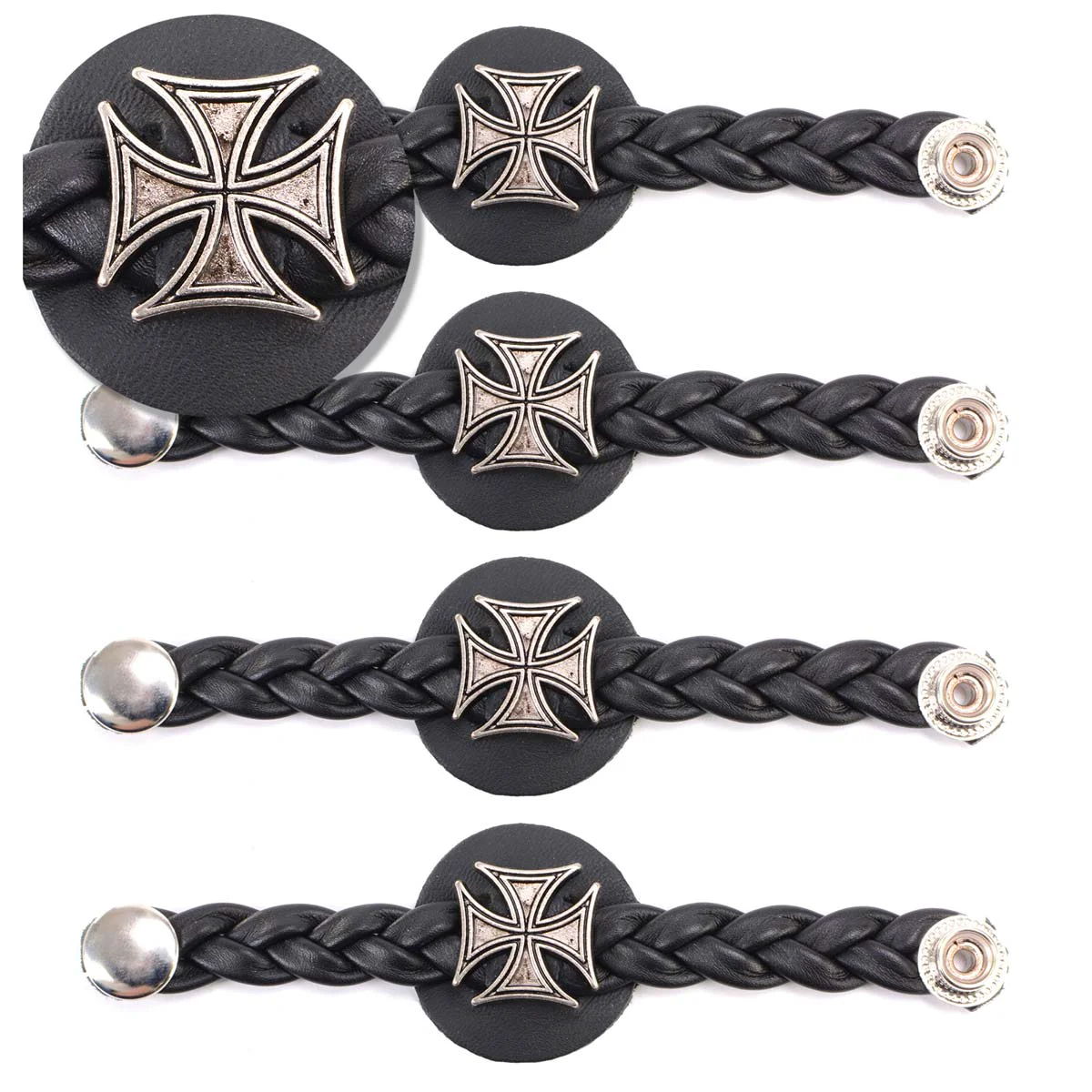 Dependable Milwaukee Leather MLA6063SET Iron Cross 4-PCS Vest Extender Double Chrome Chains w Braided Leather 4 Extension Carefully Designed