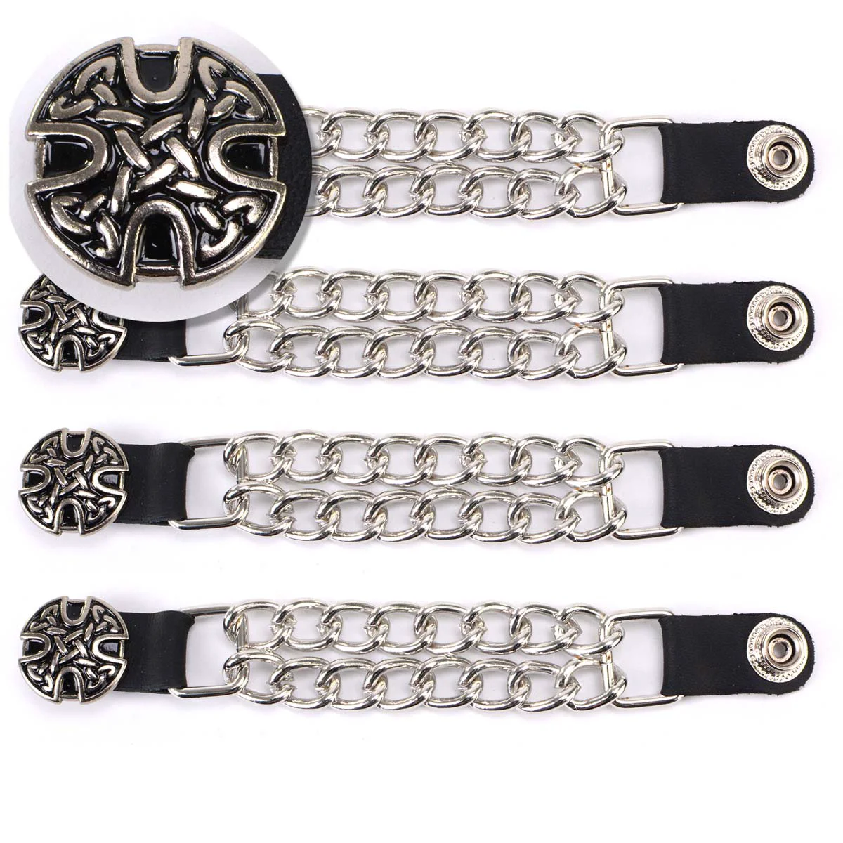 Premium Material Milwaukee Leather MLA6024SET Celtic Circle 4-PCS Vest Extender Double Chrome Chains w Leather 4 Extension Healthy