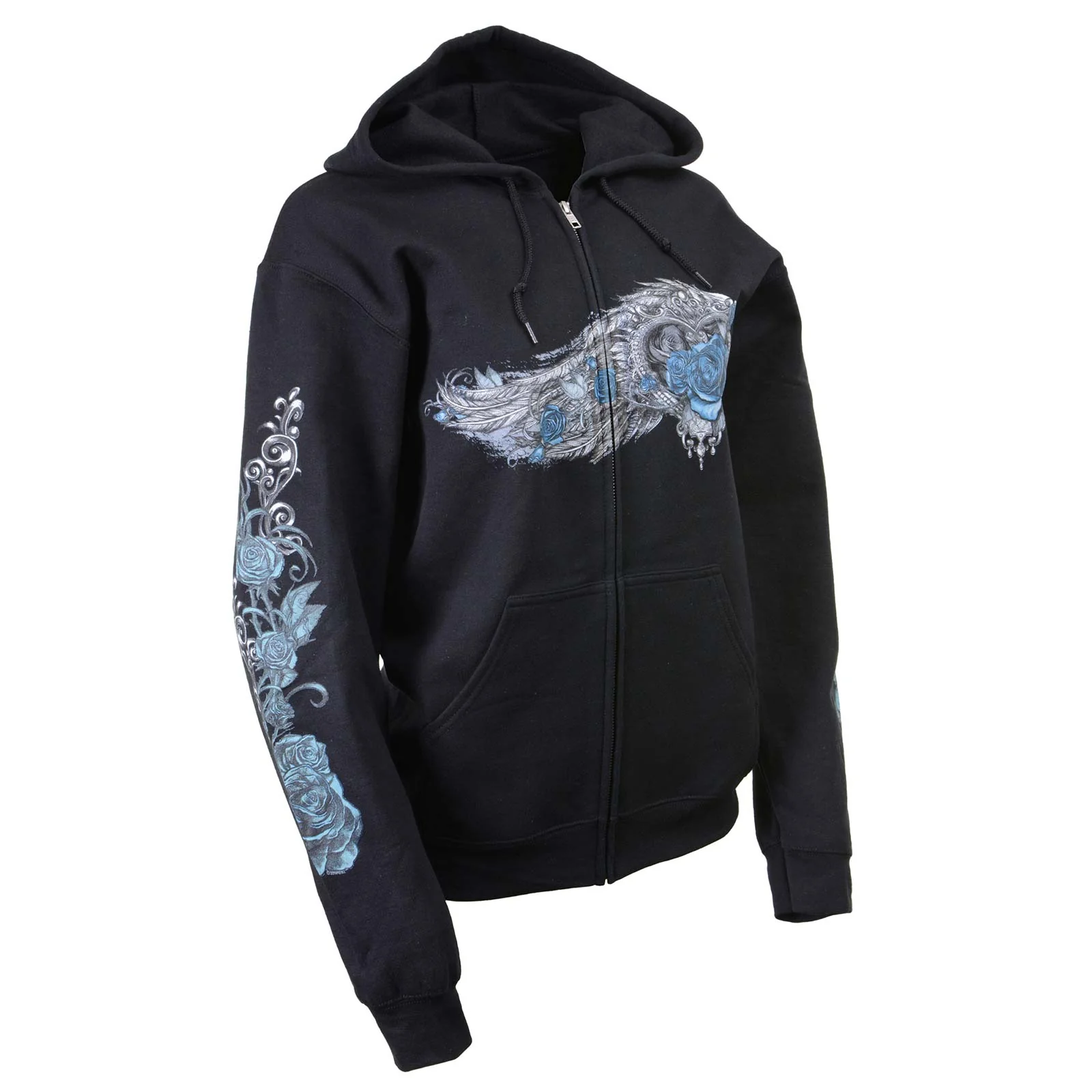Quality Milwaukee Leather MPLH228001 Women’s ‘Angel Roses’ Zip Up Hooded Black Sweat Shirt Soft