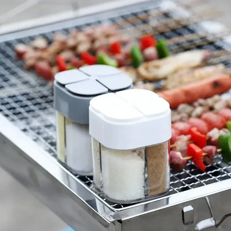 Fast 4 in 1 camping seasoning jar with lid transparent spice dispenser 4 compartment outdoor cooking barbecue salt and pepper shaker SPECIFICATIONS Powerful