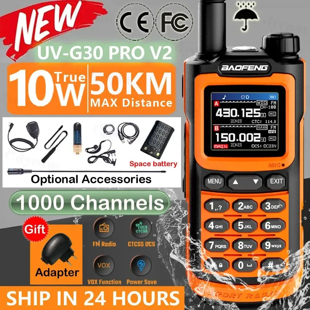 Reusable UV-G30 Pro Walkie Talkie Long Range 1000 Channel Portable Ham FM Radios UHF VHF USB-C Charge Waterproof 2-Way Radio Advanced