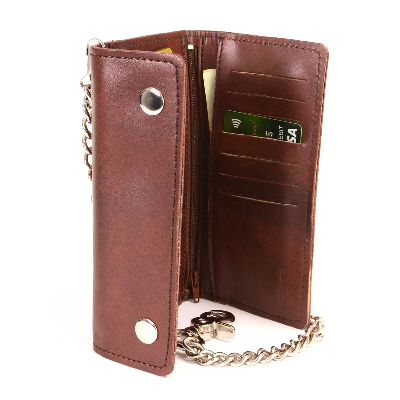 Artisan Milwaukee Leather Men’s 7-Inch Antique Brown Leather Tri-Fold Biker Wallet w Swivel Trigger Clip Chain MLW7888 High-Grade