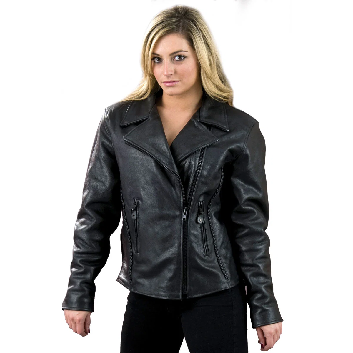 Contemporary Milwaukee Leather ML7023 Women’s ‘Braided’ Black Leather Jacket with Studs Durable