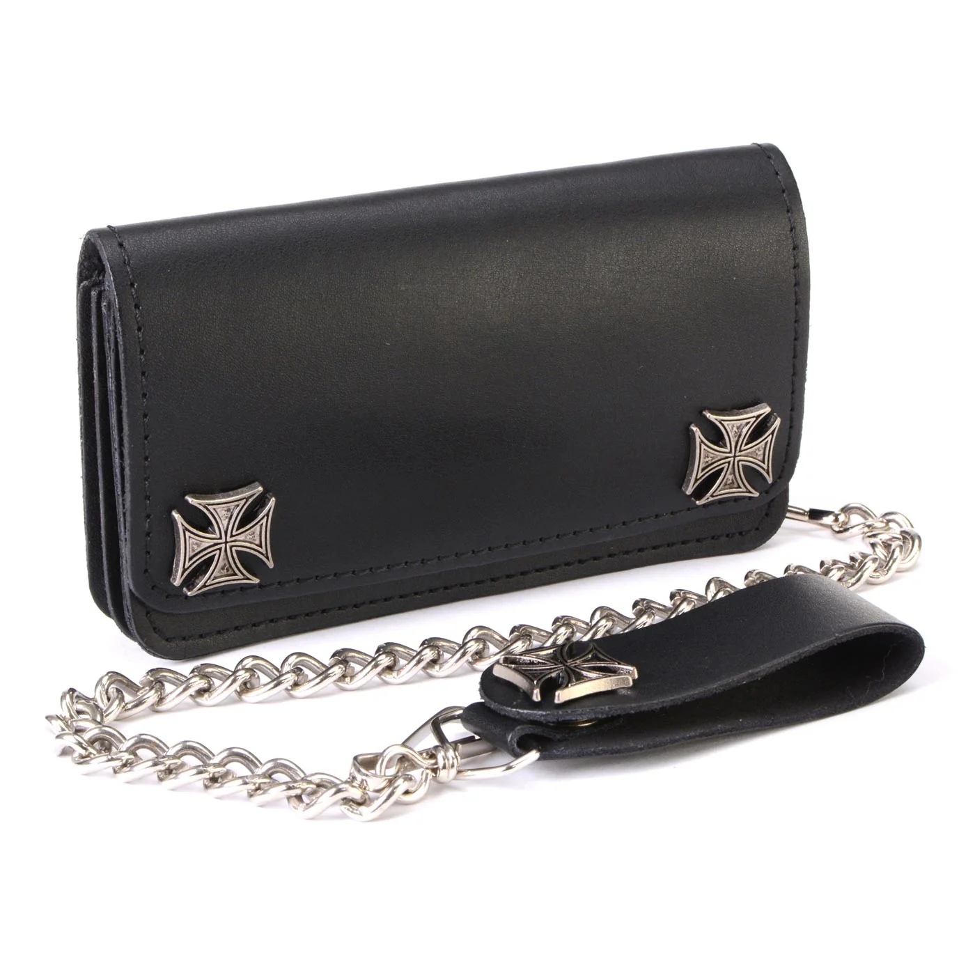 User-Friendly Milwaukee Leather MLW7825 Men’s 6 Black Leather Bi-Fold Biker Wallet w Anti-Theft Stainless Steel Chain and Iron Cross Emblems Reliable