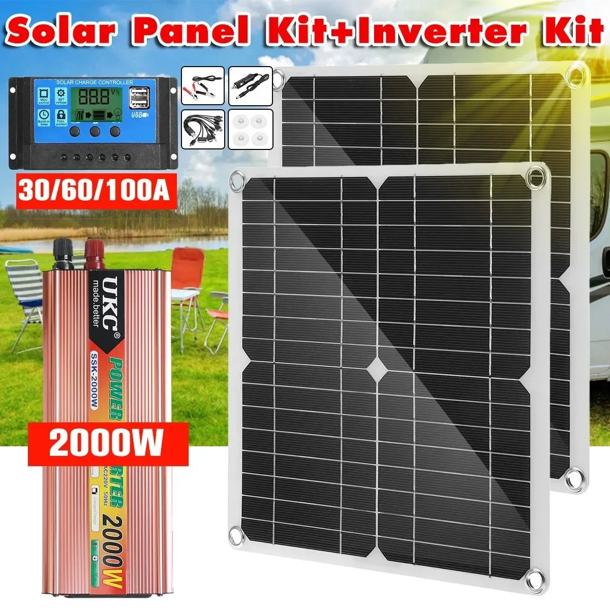 Reliable 2000W Solar Panel Kit with Power Converter for RV Boat Cabin Home Camping User-Friendly