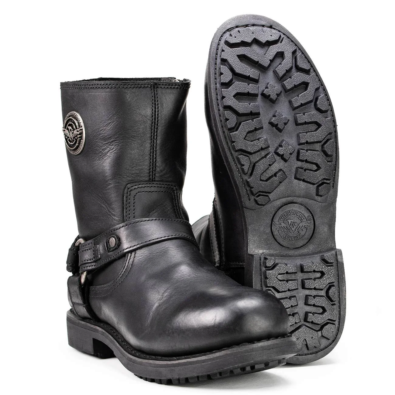 Reusable Milwaukee Leather MBM9042 Men’s Black Ruf Leather Short Harness Motorcycle Boots w Inside Zipper Specialty