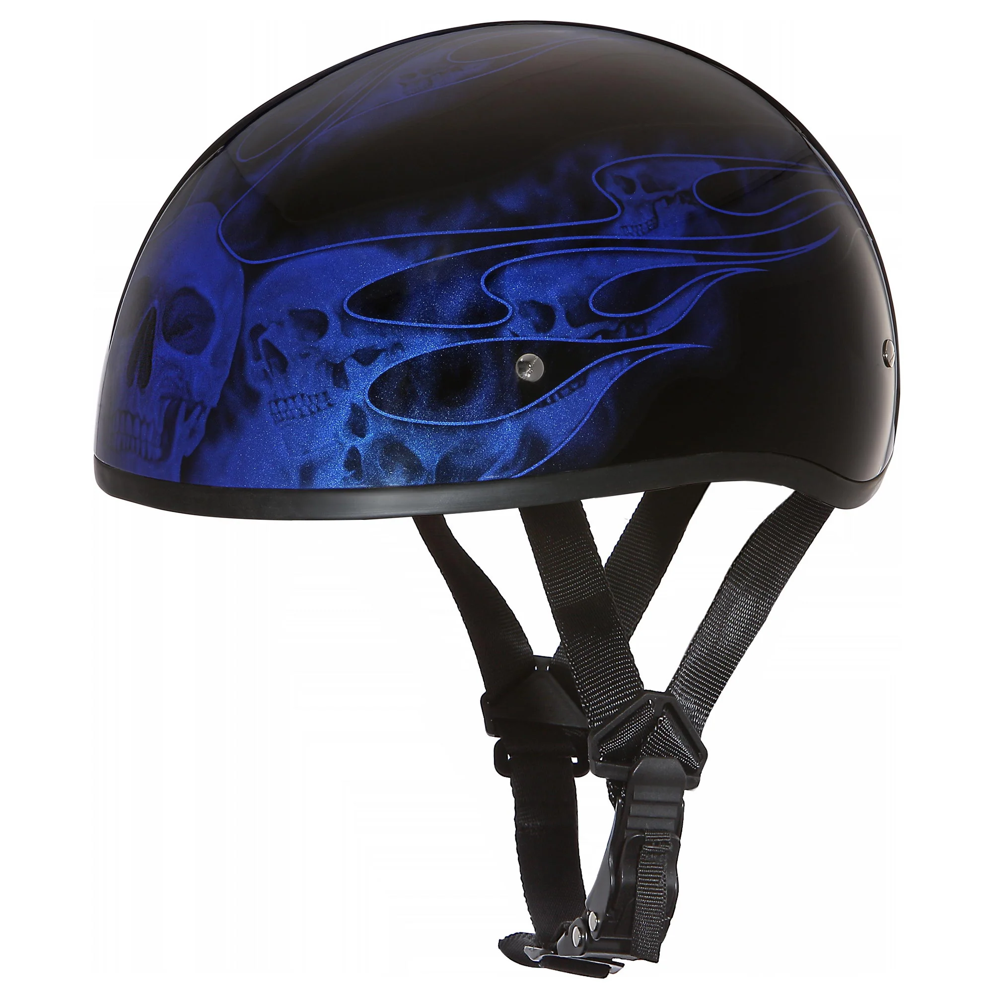 Flexible Close Out Daytona Helmets D6-SFB Skull Cap with Blue Skull Flames Half Face Helmet Professional