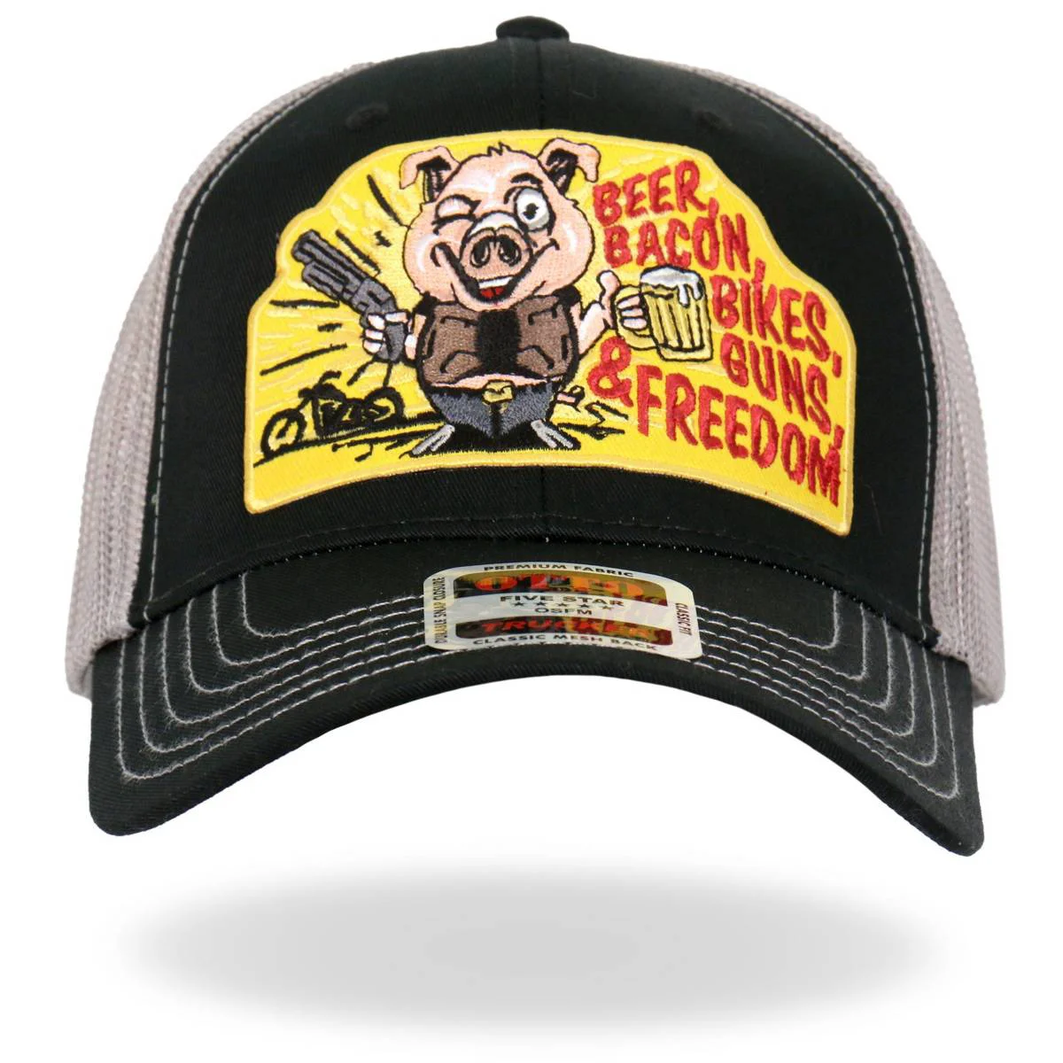 User-Friendly Hot Leathers Black and White Trucker Hat Beer Bacon Bikes GSH1040 Pure