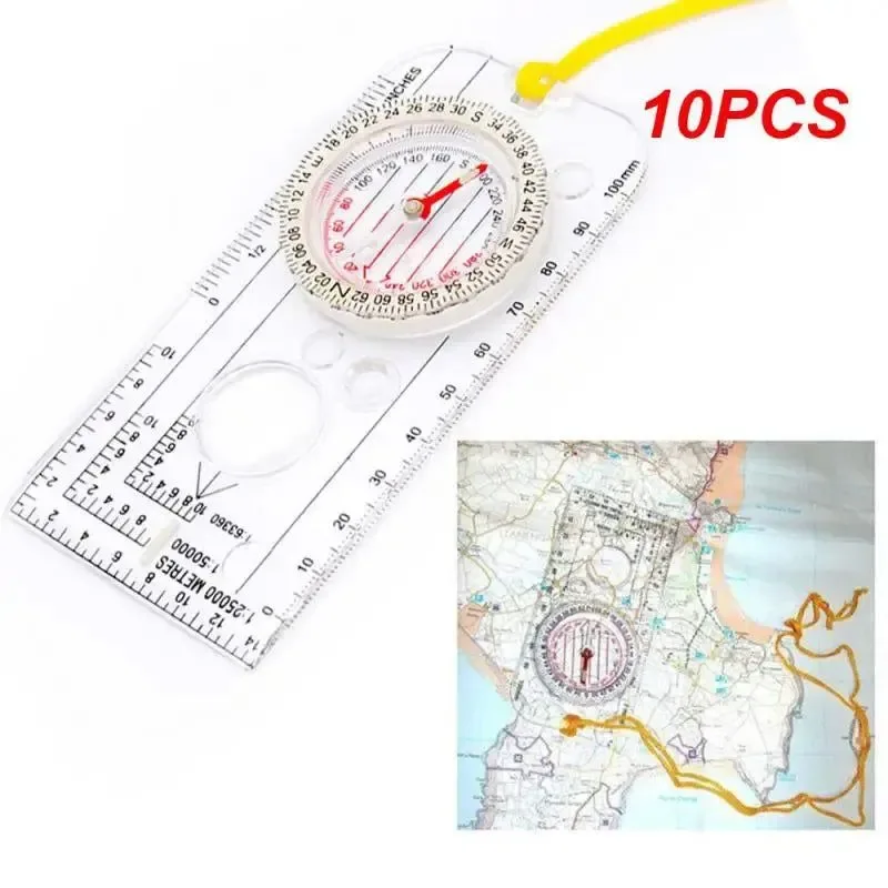 Convenient 10PCS Drawing Scale Compass – Portable Handheld Navigation Map Reading Ruler for Outdoor Camping and Hiking Recyclable