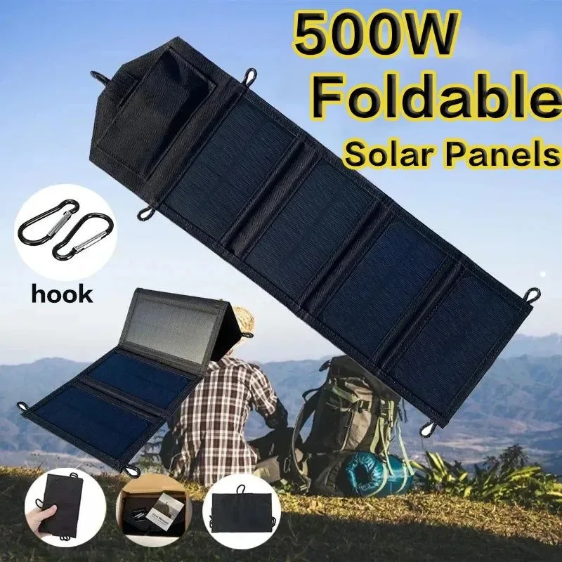 Eco-Friendly 500W Solar Panel 5V USB Portable Waterproof For Cell Phone Power Bank Battery Charger Outdoor Camping Hiking Fishing Reliable