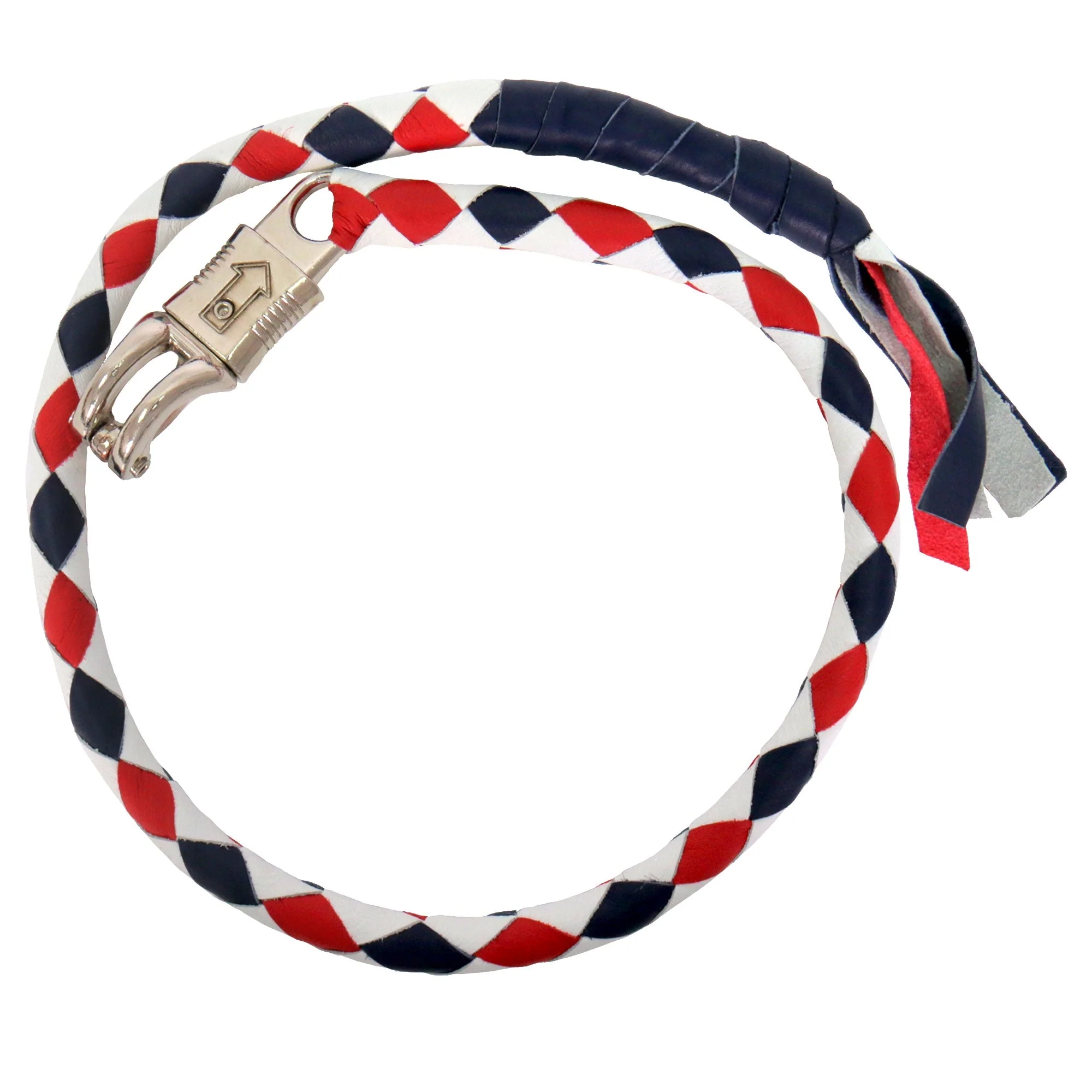 World-Class Hot Leathers Get Back Red White and Blue Leather Whip MWH1108 Expertly Made