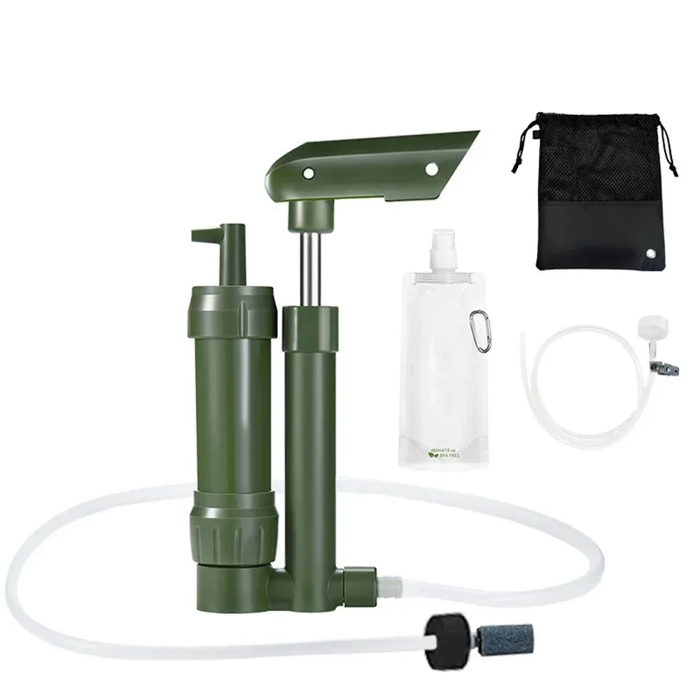 Easy-to-Use Hand Pump Water Filter 3-Stage Camping Water Purifier Filtration System Survival Gear 0.01 Micron with 500ml Storage Water Bag Solid