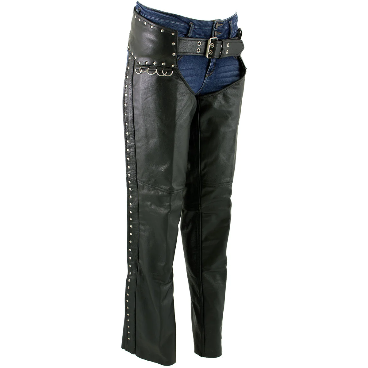 Exclusive Milwaukee Leather LKL6705 Women’s Classic Black Leather Motorcycle Biker Rider Chaps w Rivet Detail Reusable