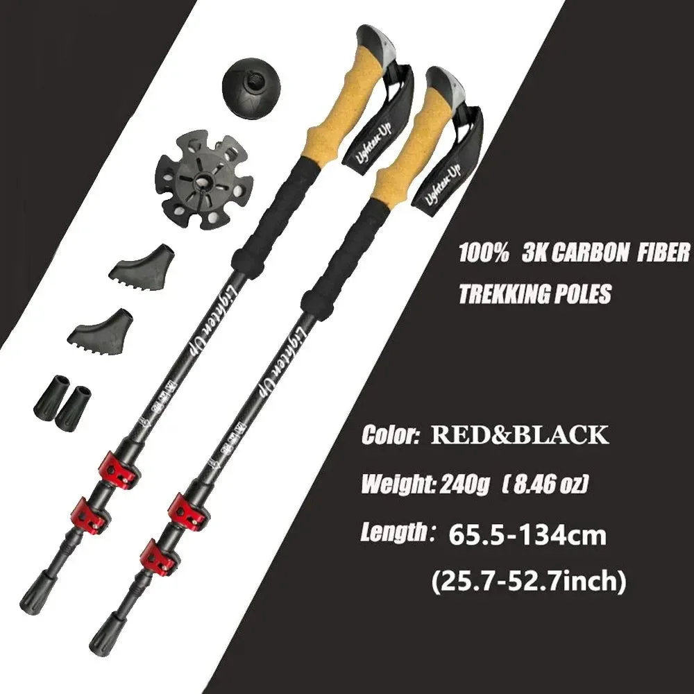 Solid Carbon Fiber Folding Trekking Poles - Collapsible Hiking Sticks with Cork Grip Crafted
