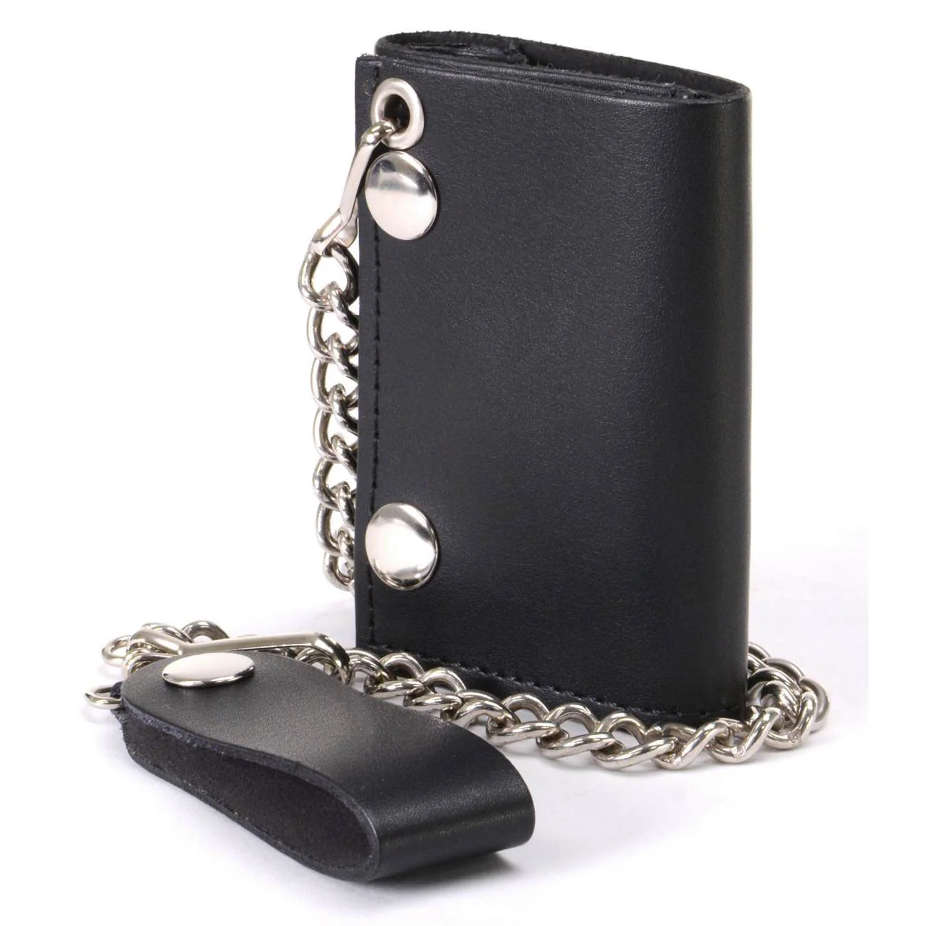 Responsible Milwaukee Leather MLW7831 Men’s 4 Classic Black Plain Leather Tri-Fold Biker Wallet w Anti-Theft Stainless Steel Chain Secure