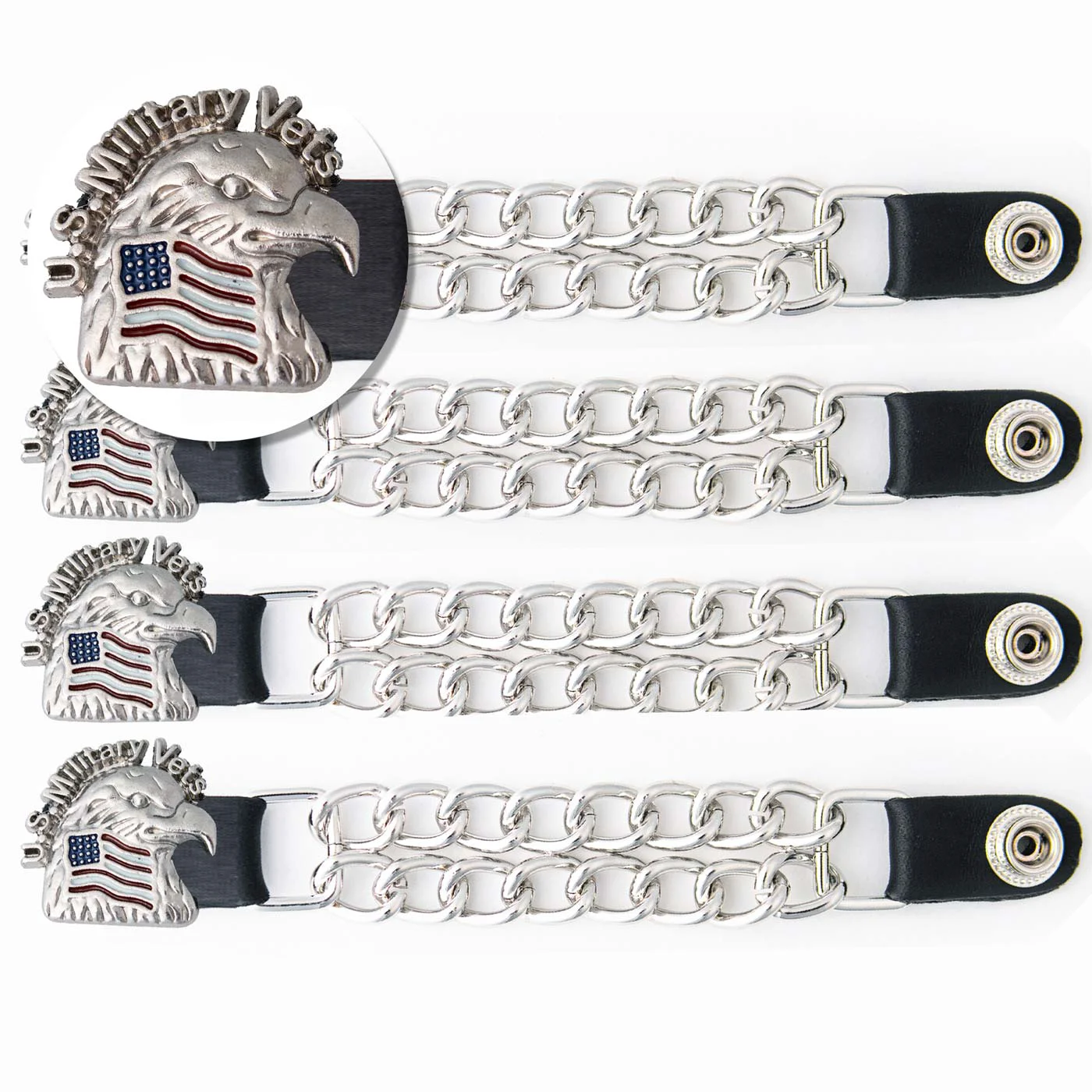 Stylish Milwaukee Leather US Military Vet Medallion Vest Extender – Double Chrome Chains Leather 6.5 Extension 4-PCS MLA6023SET Fashionable