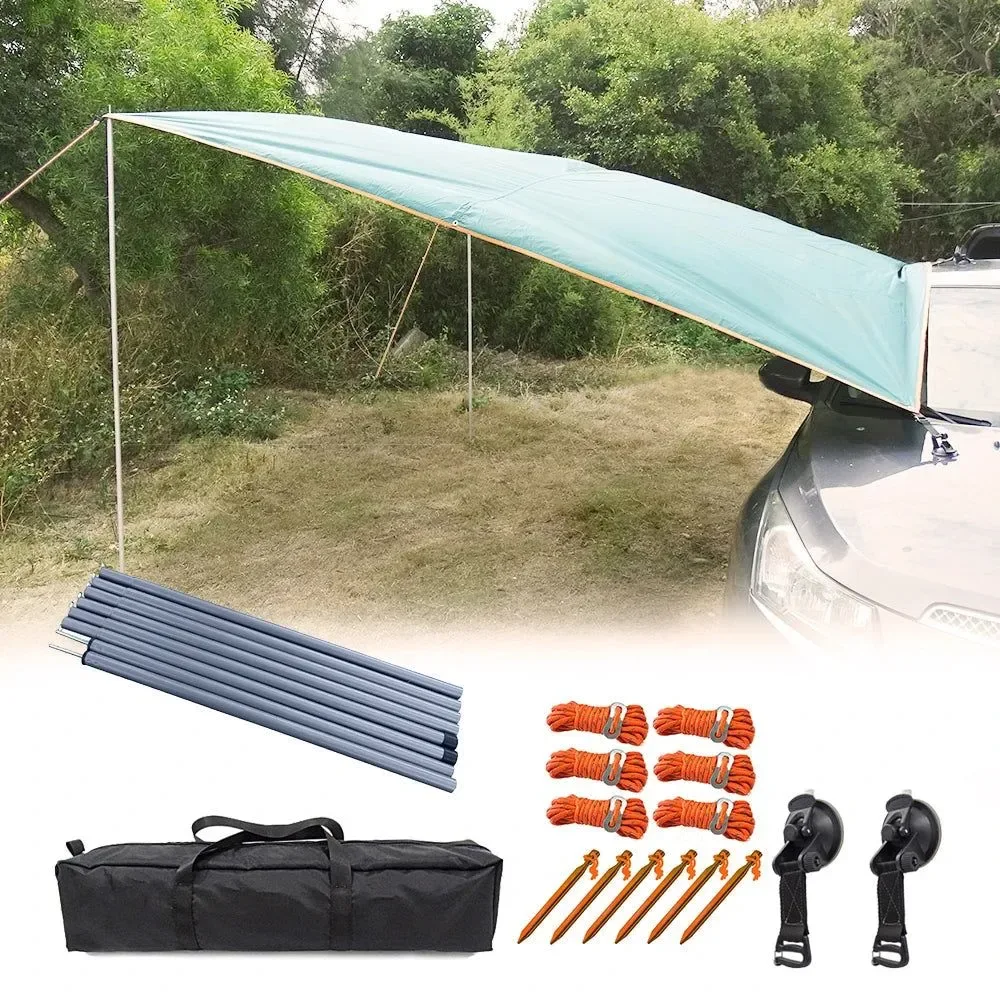 Smart 3x4m Car Side Awning Waterproof Canopy Shade and Sun Shelter with Pole Rope Peg and Suction Cup Anchor Specialty